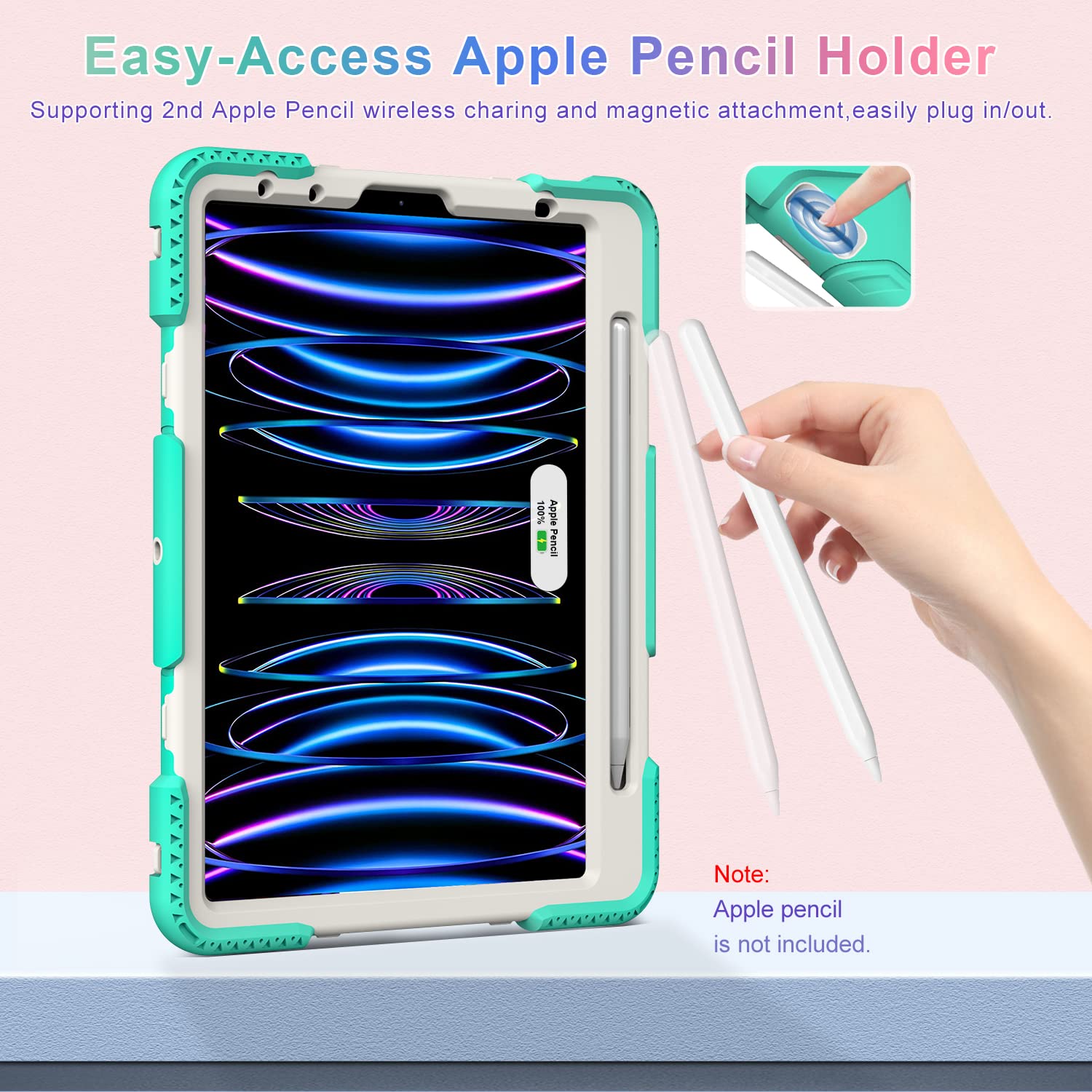 SUPFIVES Military Grade Shockproof iPad Pro 11 Case (2020/2021/2022 4th Gen) with Pencil Holder, Rotating Stand, Handle & Shoulder Strap - Emerald Green - Perfect for Travel, Work & Outdoor Adventures