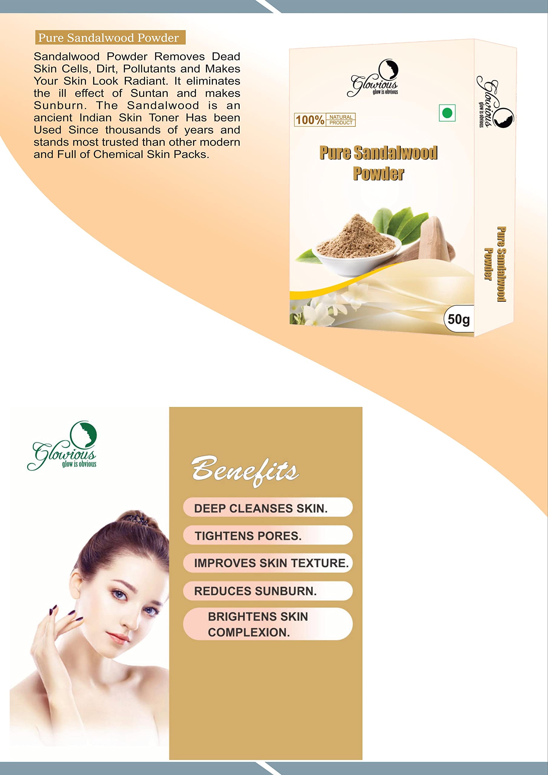 Glowious Organic Skin Care Combo Pack - 6 Natural Facial Powders (Sandalwood, Rose Petal, Multani Mitti, Kasturi Turmeric, Lemon Peel & Amla), 300g (50gx6) | Brightening, Deep Cleansing, Glowing Skin Treatment | DIY Face Mask, Ayurvedic Beauty Routine, Spa Day at Home