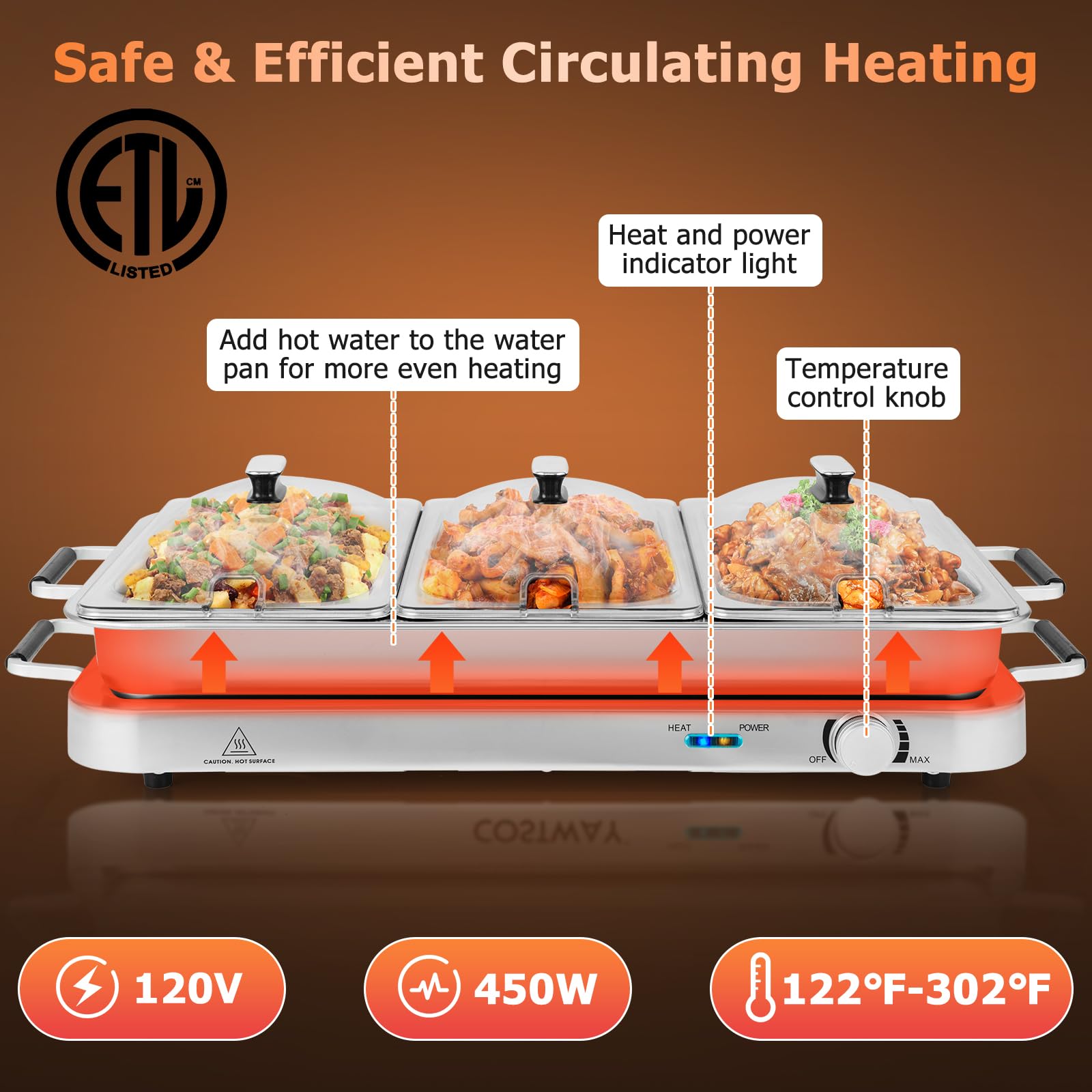Giantex 2-in-1 Electric Buffet Server & Food Warmer with 3 Stainless Steel Pans (8 QT) - Adjustable Temperature, Dishwasher Safe - Perfect for Holiday Parties, Catering Events & Buffet Serving