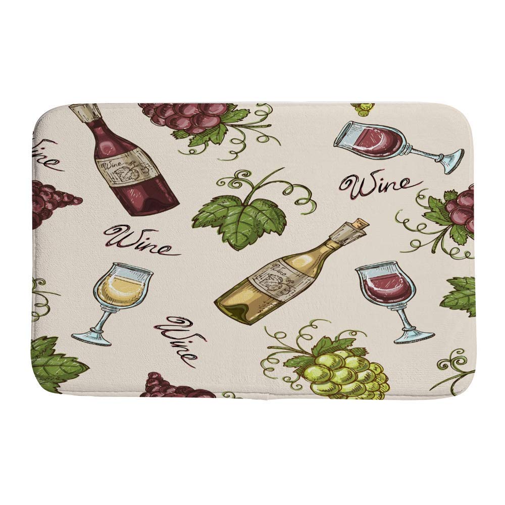 Non-Slip Coral Fleece Bath Mat - Super Absorbent Shower Rug for Bathroom Tub, Grape & Wine Bottle Design, Cozy Doormat for Indoor/Outdoor Use - Perfect for Bathrooms, Showers, Poolside & Spa Areas