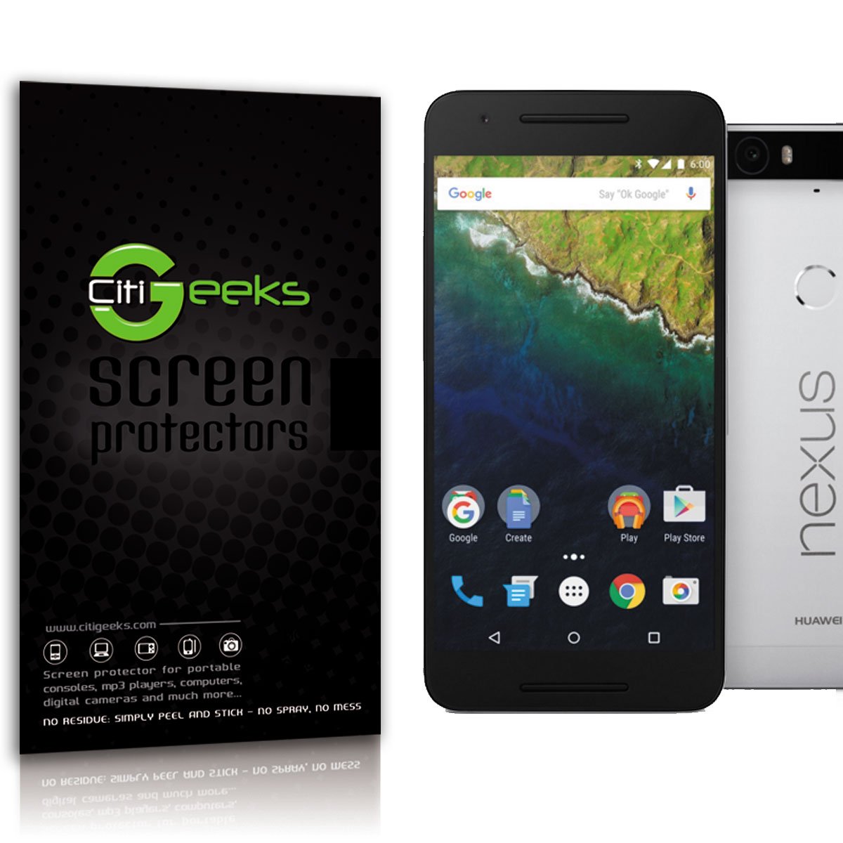 CitiGeeks® Google Nexus 6P Tempered Glass Screen Protector - 9H Hardness, Anti-Scratch, Bubble-Free, HD Clear, Case Friendly - Perfect for Daily Use, Gaming & Outdoor Protection