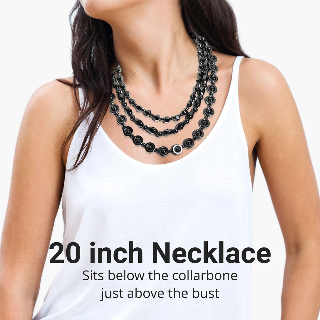 Shop LC Hematite Necklace Set of 3 - Multi Strand Beaded Layered Statement Necklaces for Women, 20