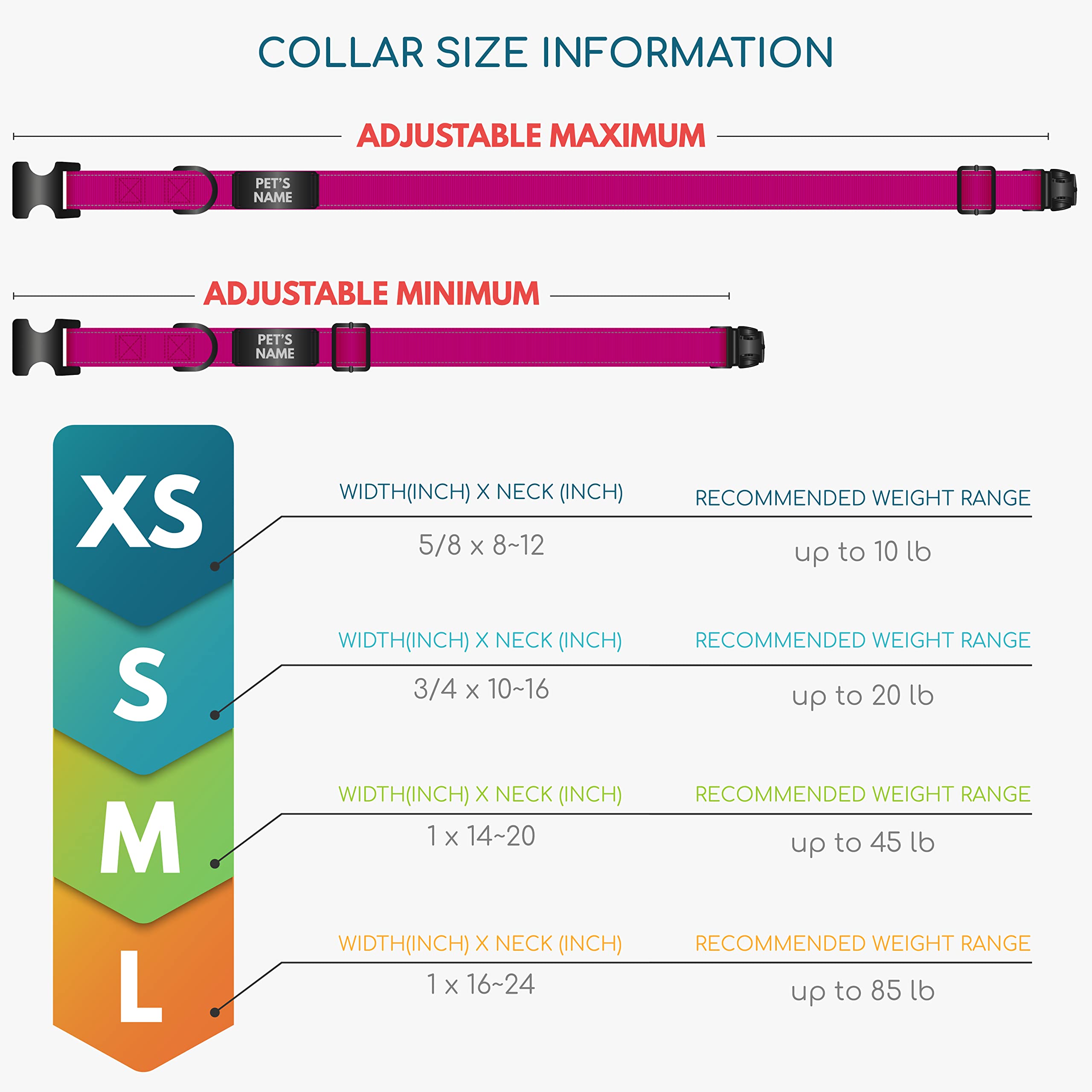 Custom Personalized Dog Collars with Engraved Metal ID Nameplate - Choose from 20 Icons, 4 Adjustable Sizes & 10 Fonts | Large Dog Collar with Name & 3 Lines Text | Hot Pink Pet Accessory for Walks, Training & Identification