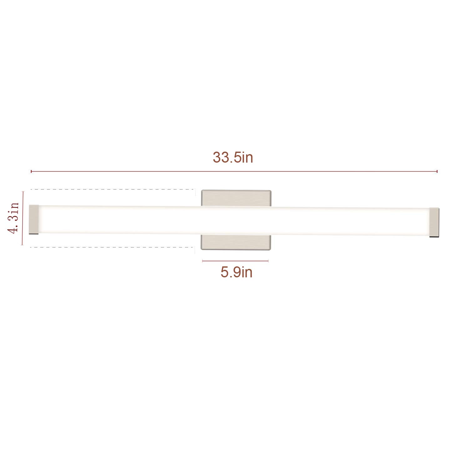 33.5 Inch Brushed Nickel Square LED Bathroom Vanity Light - 18W 4000K Natural White Wall Bar Lighting Fixture for Mirror - Perfect for Modern Bathrooms, Powder Rooms & Dressing Areas