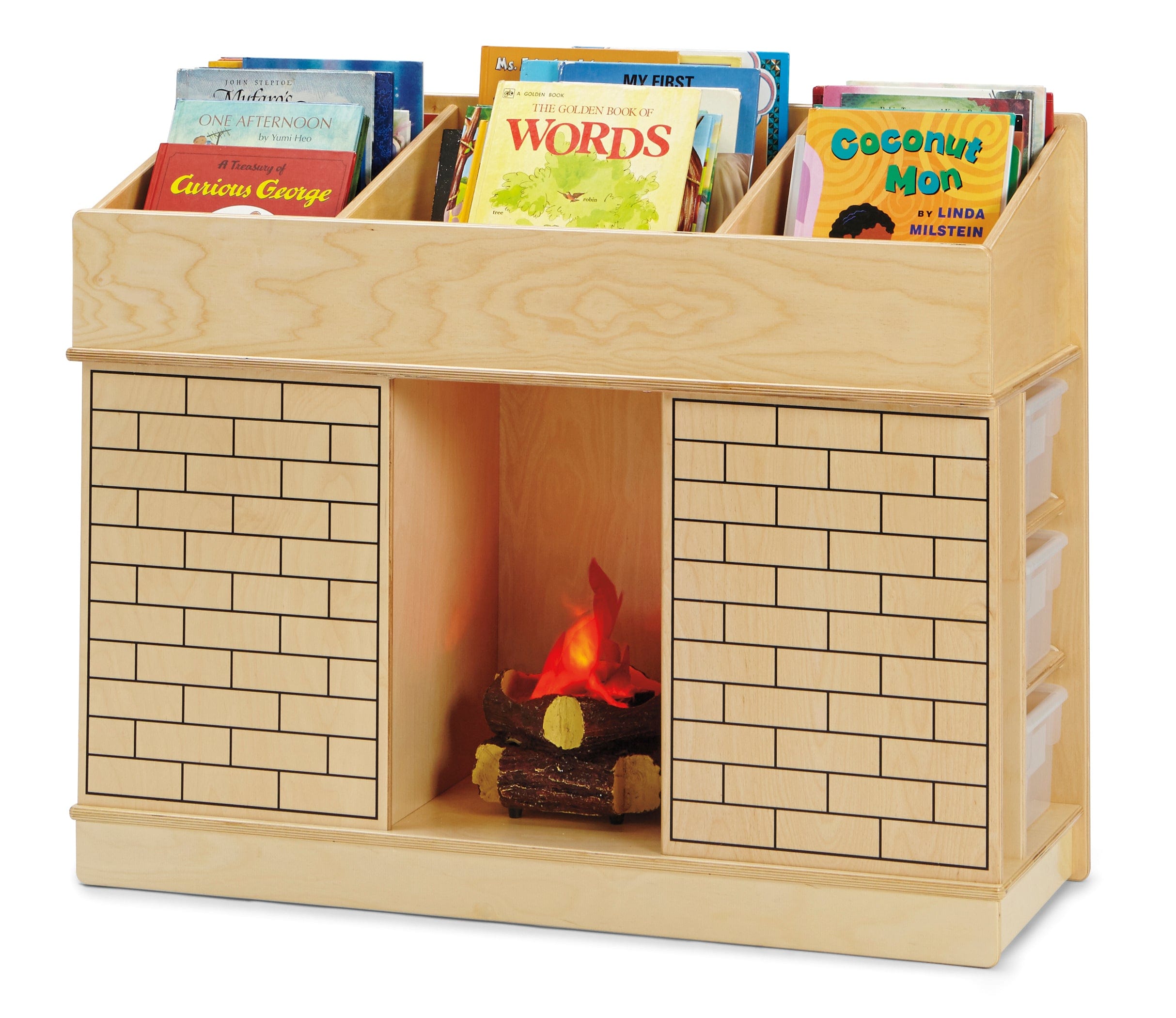 Cozy Storybook Fireplace Bookshelf - Perfect for Home Library, Living Room Decor & Reading Nook | Rustic Wooden Bookshelf with Fireplace Design