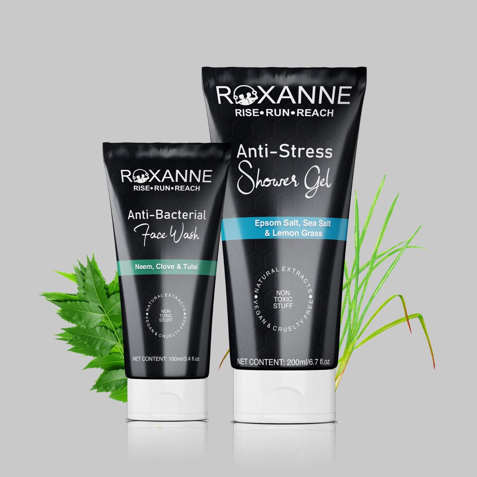Roxanne Anti-Bacterial Face Wash for Men & Women - Acne & Pimple Control Cleanser with Neem & Tulsi | Moisturizing Body Wash for All Skin Types | Stress Relief Shower Gel (200ml) - Perfect for Daily Skincare Routine & Post-Workout Refreshment