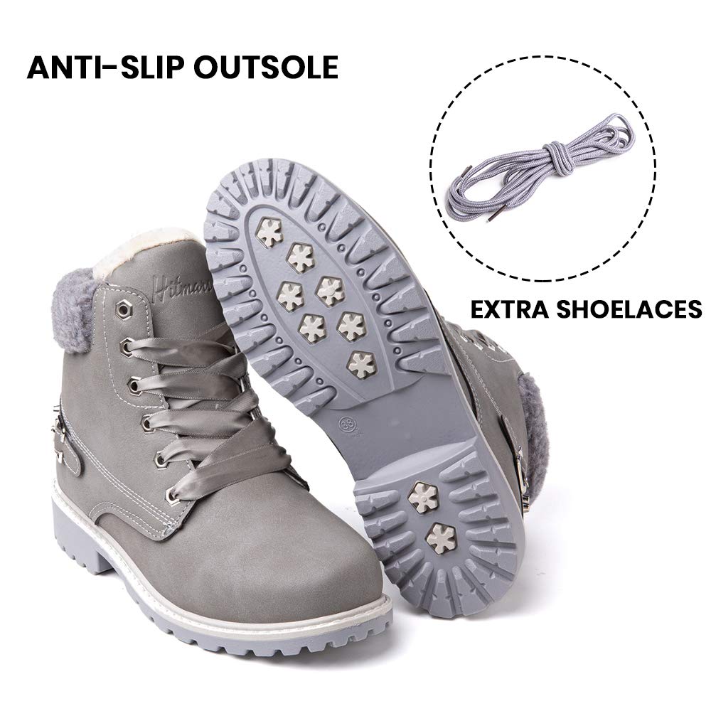 Hitmars Women's Winter Boots - Fur Lined Ankle Snow Boots with Anti-Slip Sole | Warm Lace-Up High-Top Shoes for Snowy Weather & Outdoor Activities (Black, Brown, Grey, Pink) | UK Sizes 3.5-9