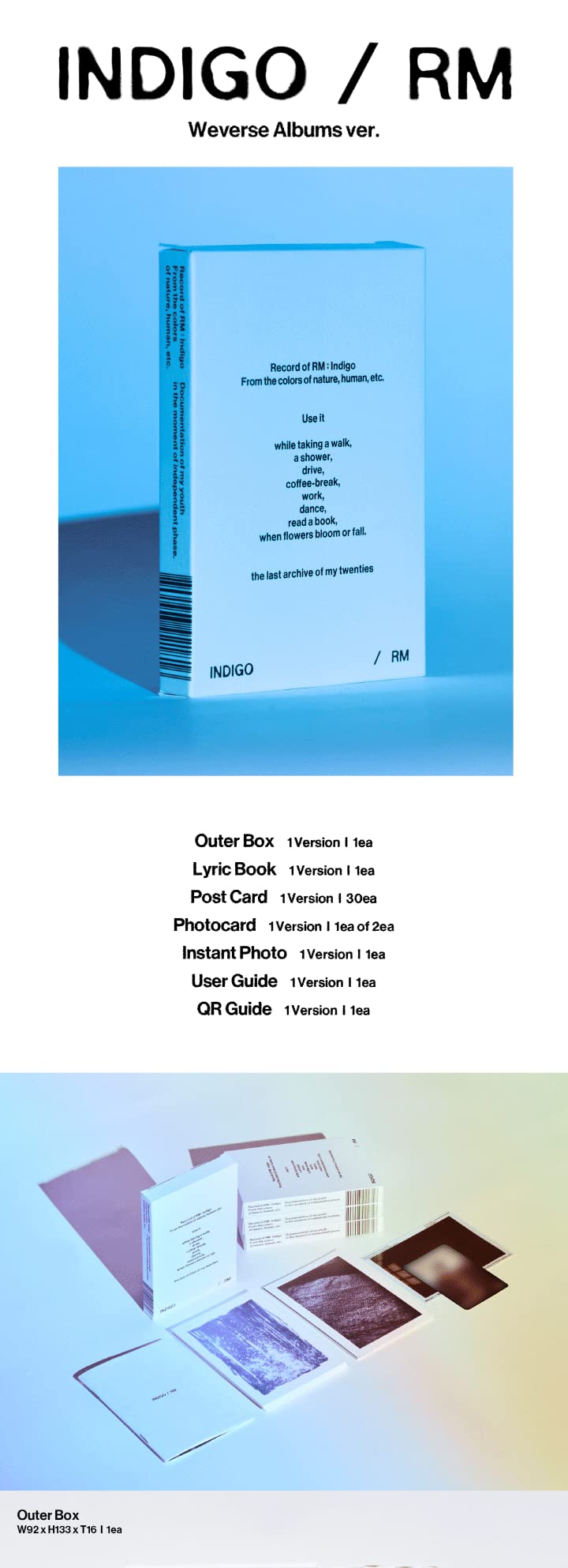BTS RM Indigo 1st Solo Album - Deluxe Collectors Edition with Photobook, Postcards, Photocards, Fabric Card, Instant Photos & Lyric Book | Official Weverse Exclusive | Perfect for K-Pop Fans & Album Collectors