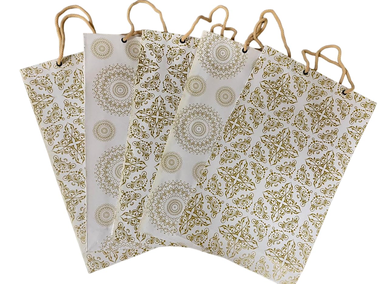 Premium White & Gold Medium Gift Bags - 10 Pack | Elegant Paper Shopping Bags for Parties, Weddings, Birthdays & Special Occasions | Eco-Friendly Carry Bags for Retail, Gifting & Events
