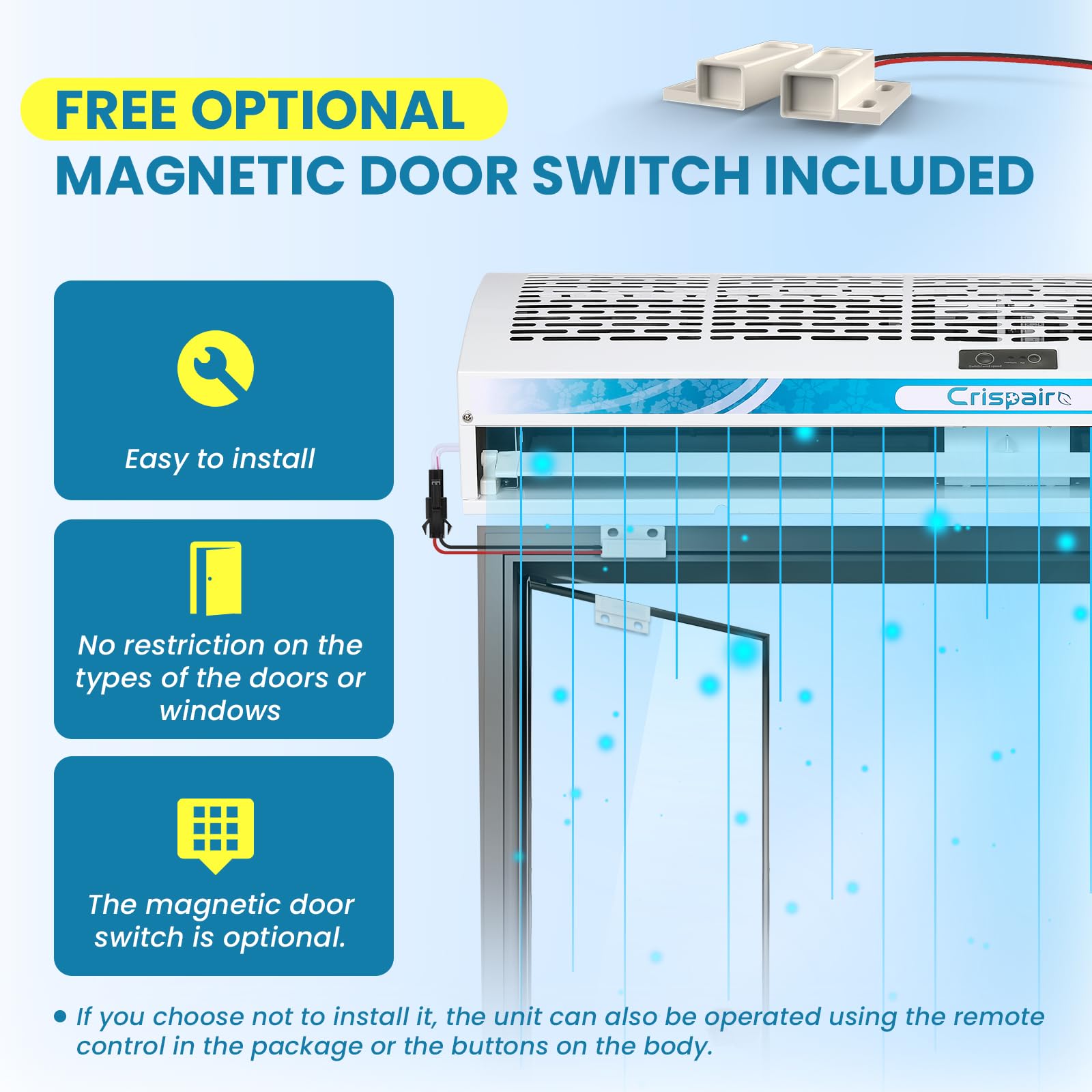 36'' Commercial Air Curtain with Magnetic Door Switch - 1527CFM/2559FPM, 2-Speed Adjustable, 180W 110V Industrial Air Door Fan for Easy Installation - Perfect for Restaurants, Retail Stores & Warehouse Entrances