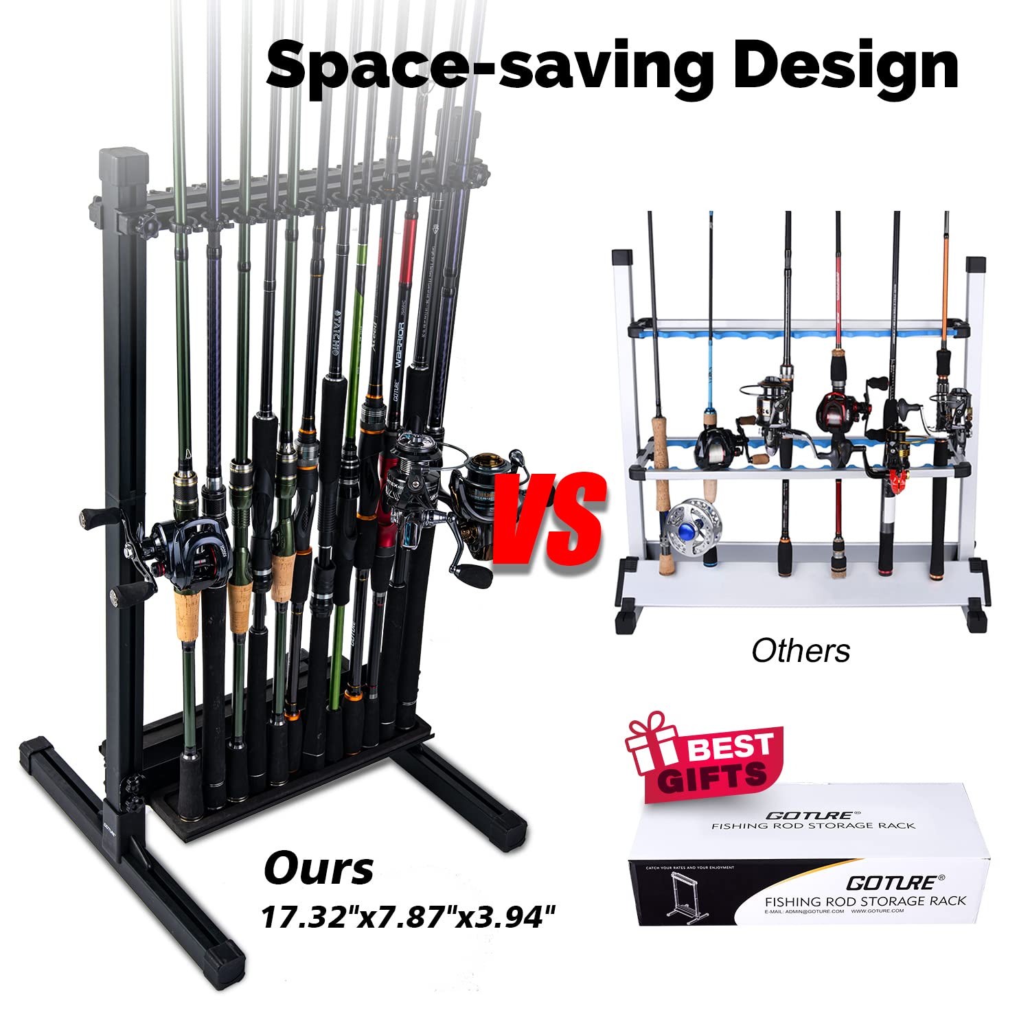 Goture 24-Slot Adjustable Fishing Rod Holder - Vertical Space Saving Pole Rack Organizer for Garage & Home Storage - Ideal Fishing Gear Gift for Men - Perfect for Boat, Dock & Angler Organization
