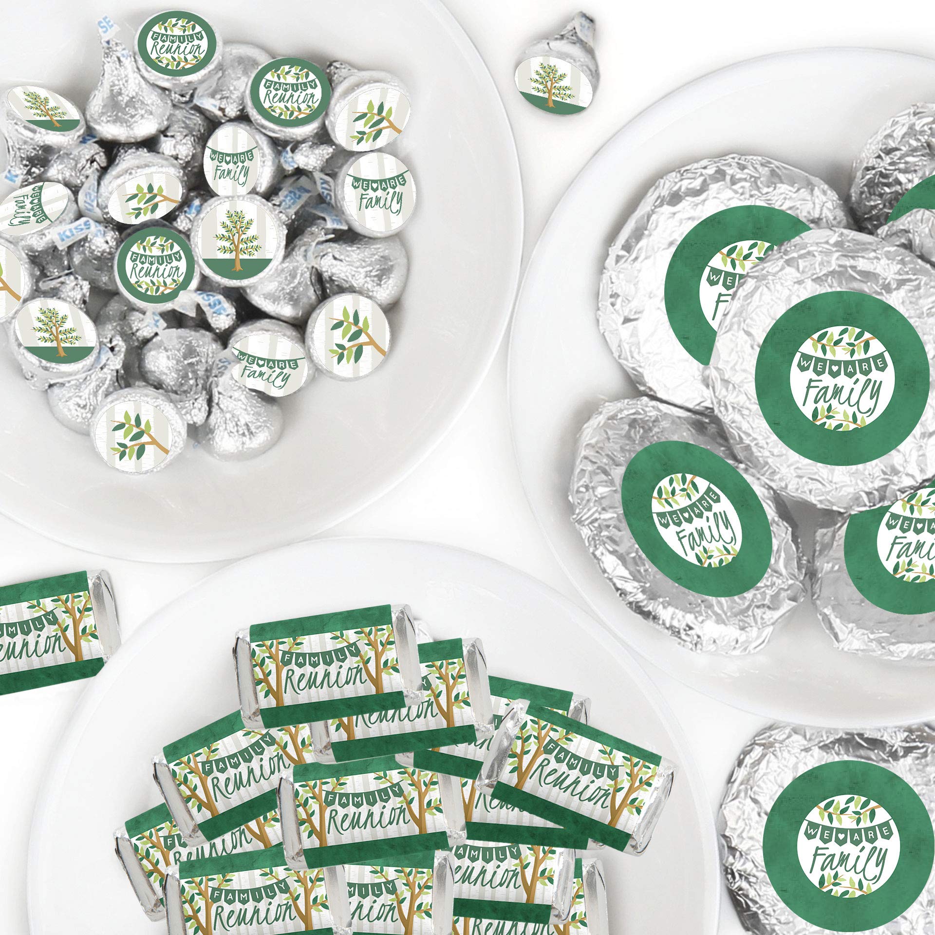 Big Dot of Happiness Family Tree Reunion Candy Wrappers & Stickers Kit - 304pcs Mini Candy Bar Wrappers, Round & Circle Stickers for Family Gathering Party Favors - Perfect for Reunions, Birthday Parties & DIY Crafts