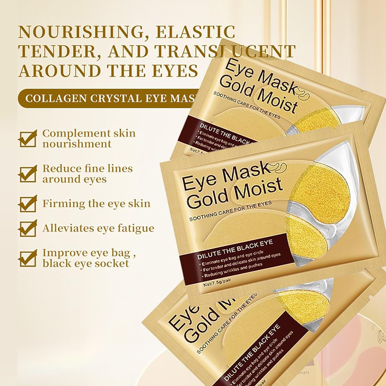 Kliffoo 24K Gold Under Eye Patches - 5 Pairs for Puffy Eyes, Dark Circles & Wrinkles | Hydrating Anti-Aging Eye Mask with Collagen, Hyaluronic Acid & Castor Oil | Reduce Eye Bags & Brighten Skin | Perfect for Night Routine, Travel & Morning Skincare