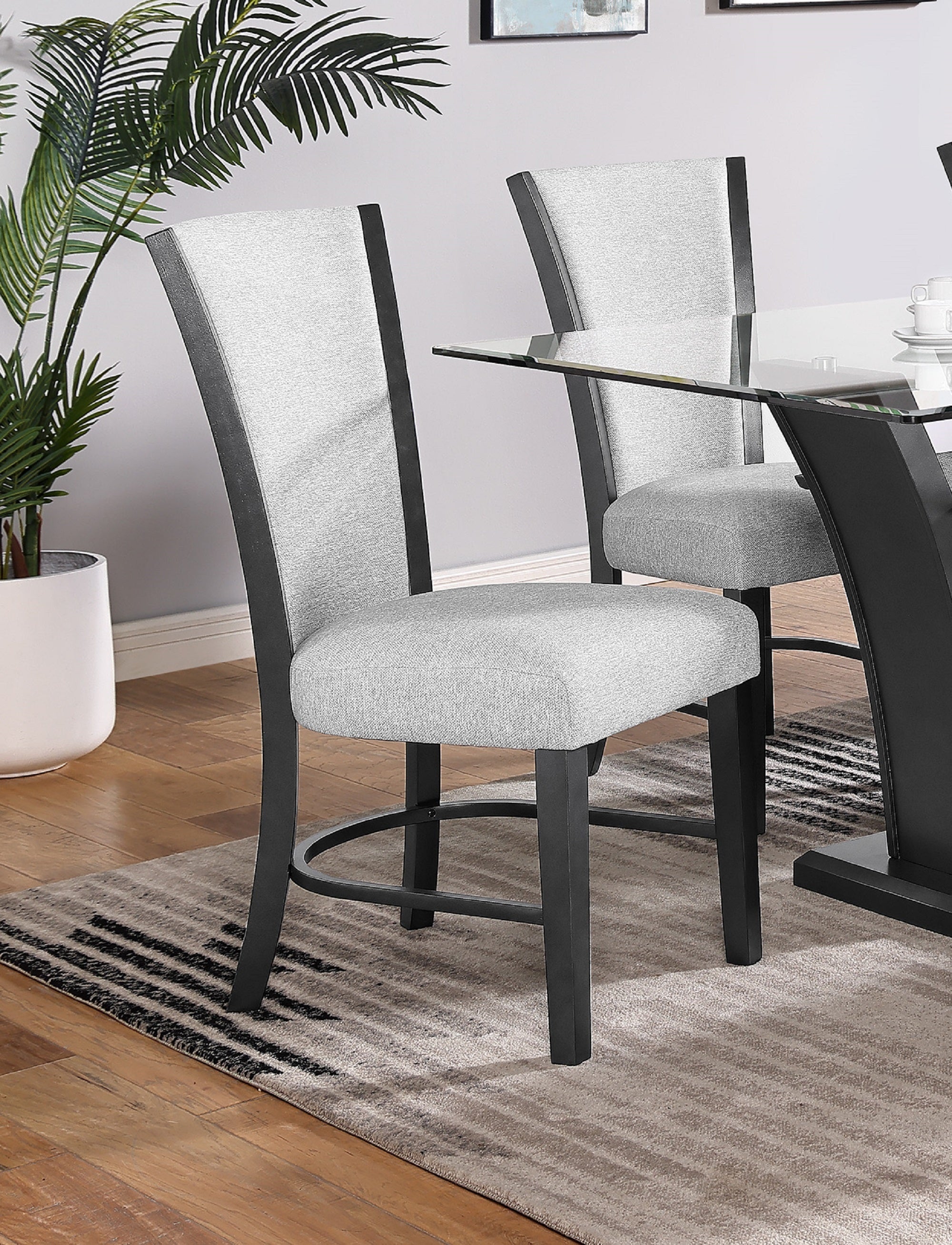 2-Piece Contemporary Glam Upholstered Dining Chairs - Padded Plush Fabric with Wooden Legs - Modern Side Chairs for Dining Room, Kitchen, or Home Office