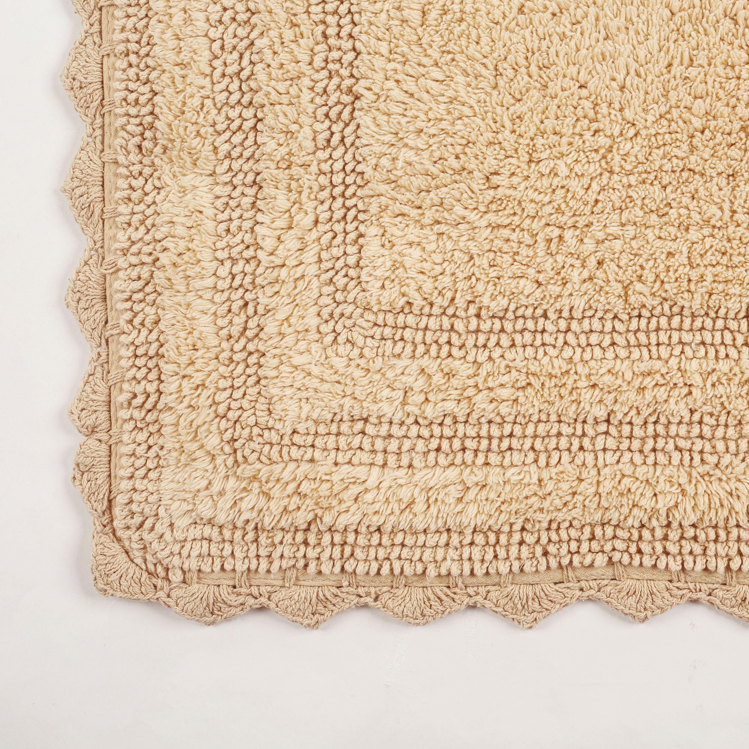 TreeWool 2-Pack Soft Cotton Bath Mat with Crochet Border - Reversible Non-Slip Bathroom Rug, 19