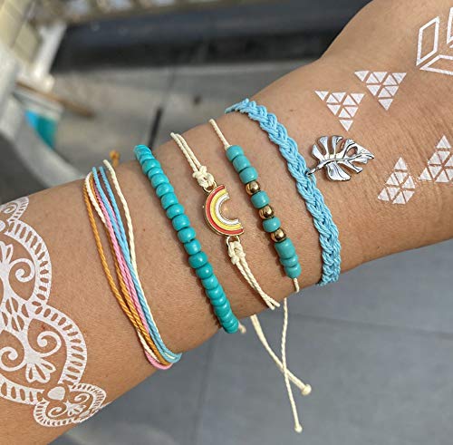 Blue Boho Friendship Bracelets for Women - Adjustable Sunflower Beaded Bracelet Set - Stackable Surfer Beach Summer Essentials - Perfect for Gifts, Stocking Stuffers & Everyday Wear