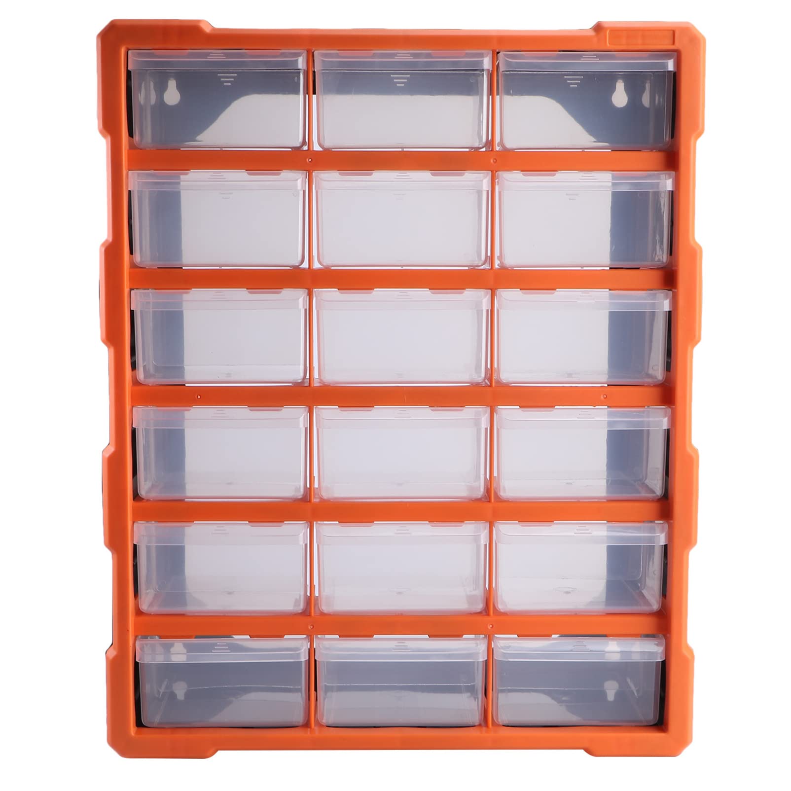 GANAZONO 18-Drawer Plastic Storage Cabinet for Hardware, Crafts & Small Parts - Orange | Organize DIY Supplies, Beads, Nails, Screws & More | Perfect for Workshops, Craft Rooms & Garages