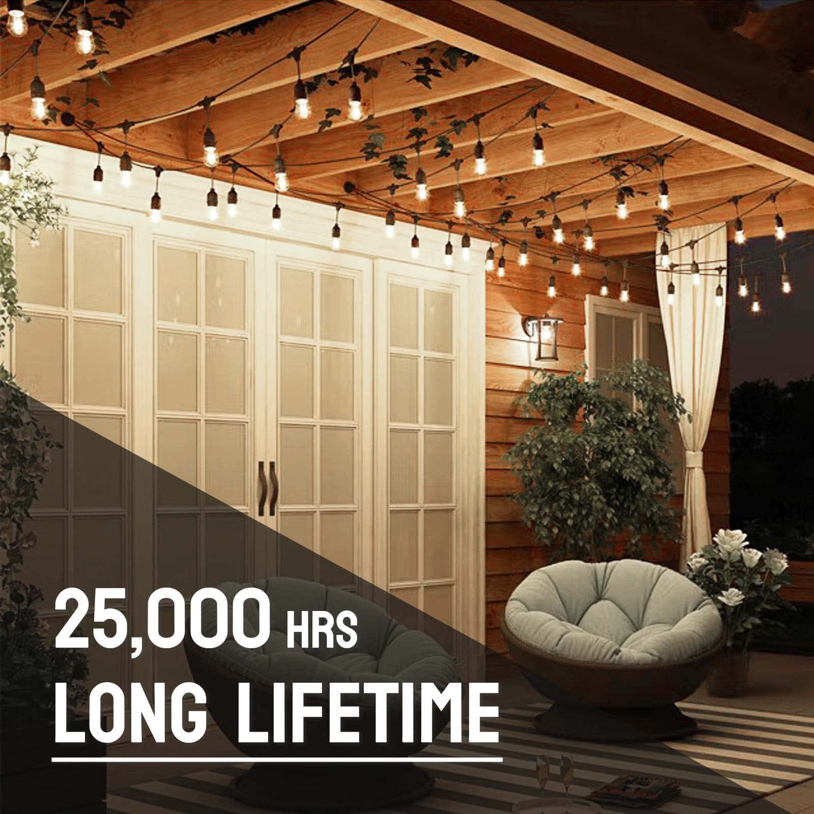 24-Pack S14 Outdoor Waterproof LED String Light Bulbs - E26 Base, 1W 120V, 2700K Warm White - Perfect for Patio, Garden, and Holiday Decorations