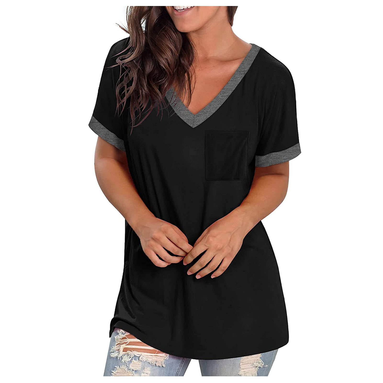 Women's Loose Dry Fit V-Neck T-Shirt - Breathable White Tunic Top for Casual Wear & Summer Outfits
