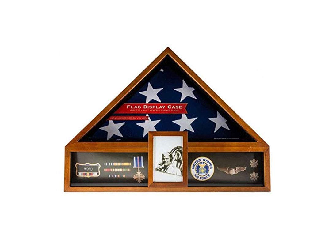 Military Veteran Flag and Medal Display Case - Wooden Shadow Box for American Flag, Medals & Memorabilia | Perfect for Home, Office, or Gift for Veterans