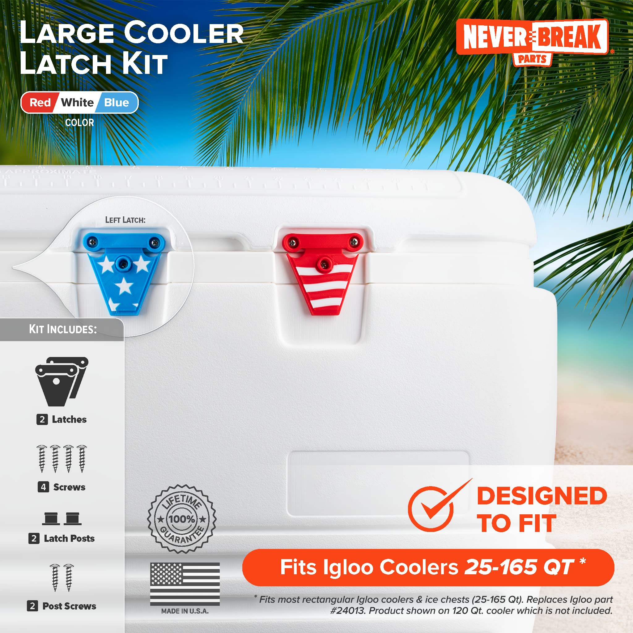 NeverBreak Parts - 2 Pack High Strength Igloo Cooler Replacement Latches with Posts & Screws | Durable Ice Chest Repair Kit for Outdoor Camping, Picnics, and Beach Trips