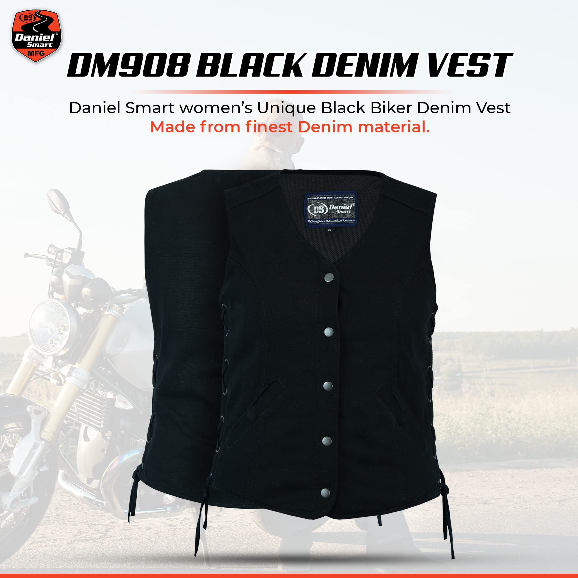 Daniel Smart Women's Black Premium Denim Vest with Adjustable Side Laces – Stylish Layering Piece for Casual Outfits, Date Nights & Fall Fashion