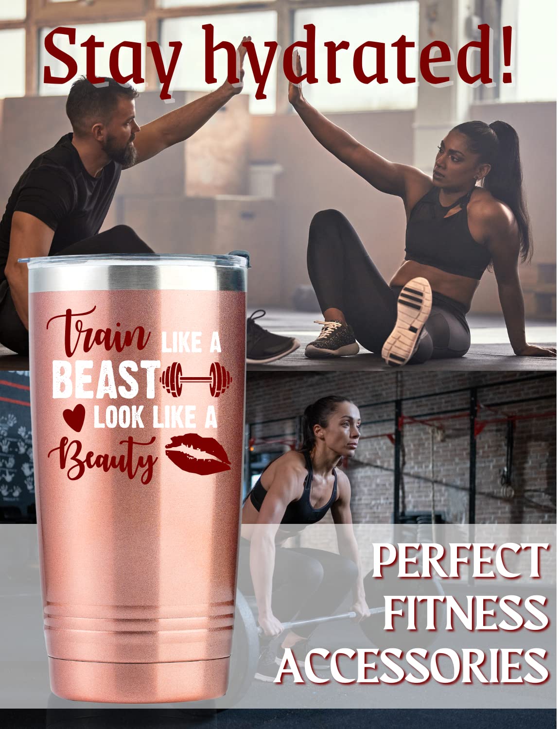 20oz Stainless Steel Tumbler with Lid & Straw - Insulated Gym Water Bottle for Women, Rose Gold Fitness Gift for Her, Birthday & Christmas Presents - Perfect for Workouts, Yoga & Outdoor Activities