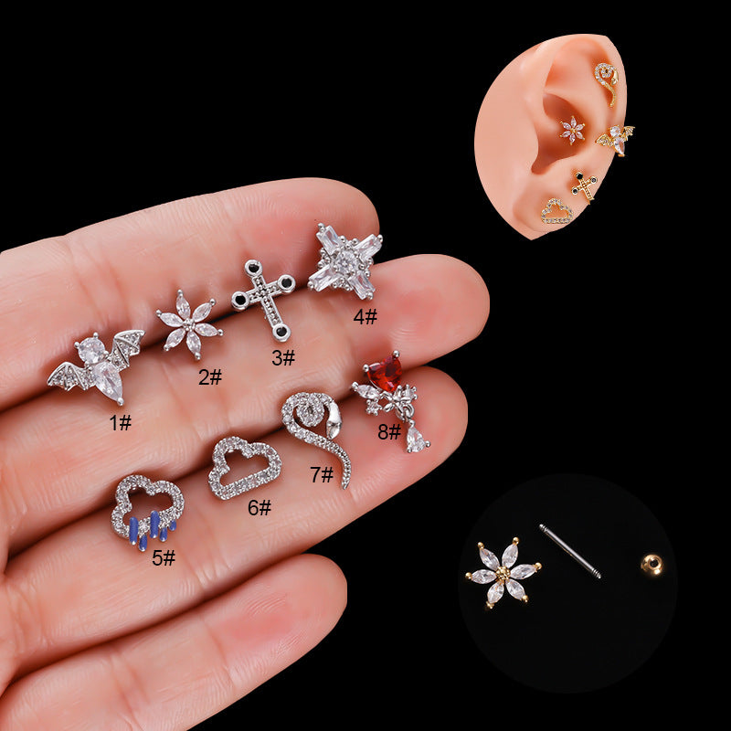 20G Cartilage Earring Stud Bat Piercings Cloud Rain Helix Studs - Hypoallergenic Stainless Steel Ear Jewelry for Tragus, Helix, Conch Piercings | Perfect for Everyday Wear, Parties & Alternative Fashion