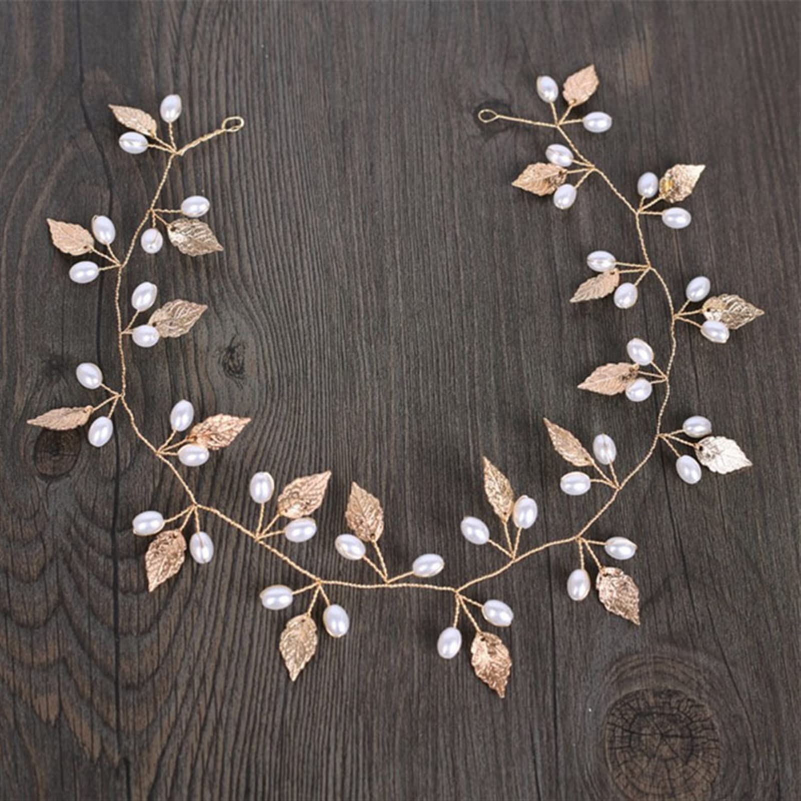 SHANGMAOYO Bridal Headband - Elegant Wedding Hair Accessories with Pearls & Leaf Design, Hairpin Tiara Headpiece for Brides, Headdress Hair Jewelry - Perfect for Weddings, Prom, Bridal Showers & Special Occasions