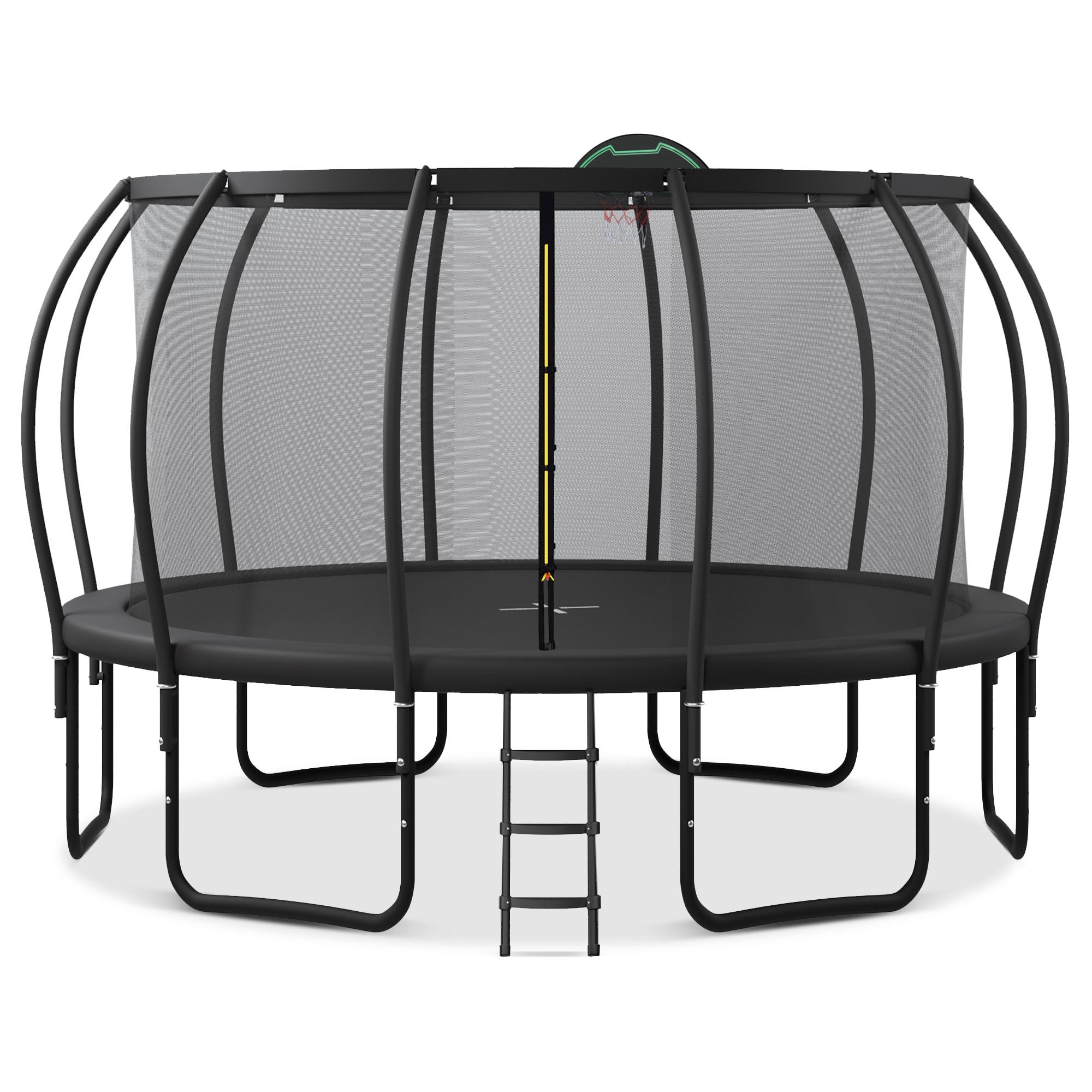 15FT Kids Trampoline with Safety Enclosure - Upgraded ArcPole & Composite TopLoop, Includes Basketball Hoop & 12 Ground Stakes | Outdoor Backyard Play Equipment for Physical Training & Family Fun