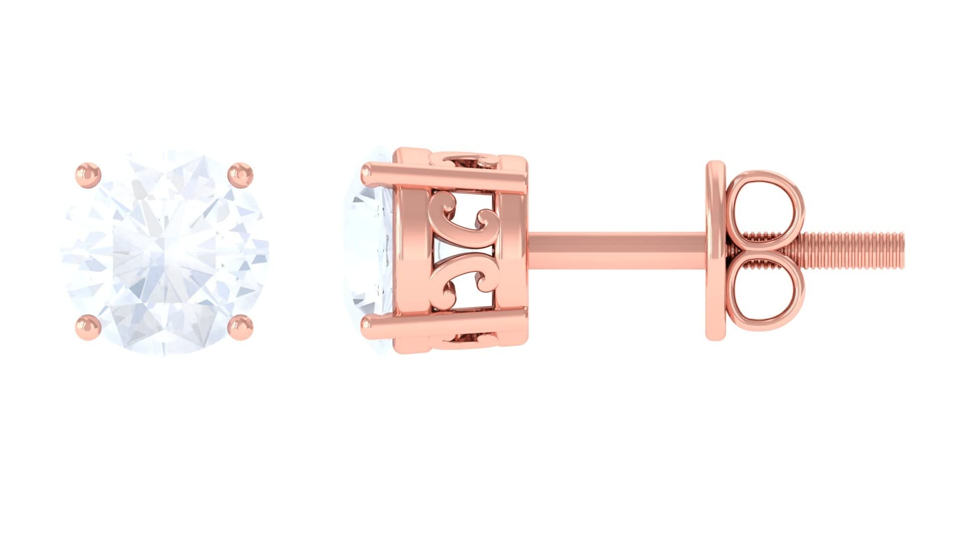 1 CT Moonstone Stud Earrings - 5mm Solitaire June Birthstone Earrings in 14K Solid Gold with Screw Back for Women | Perfect Gift for Birthday, Anniversary & Special Occasions