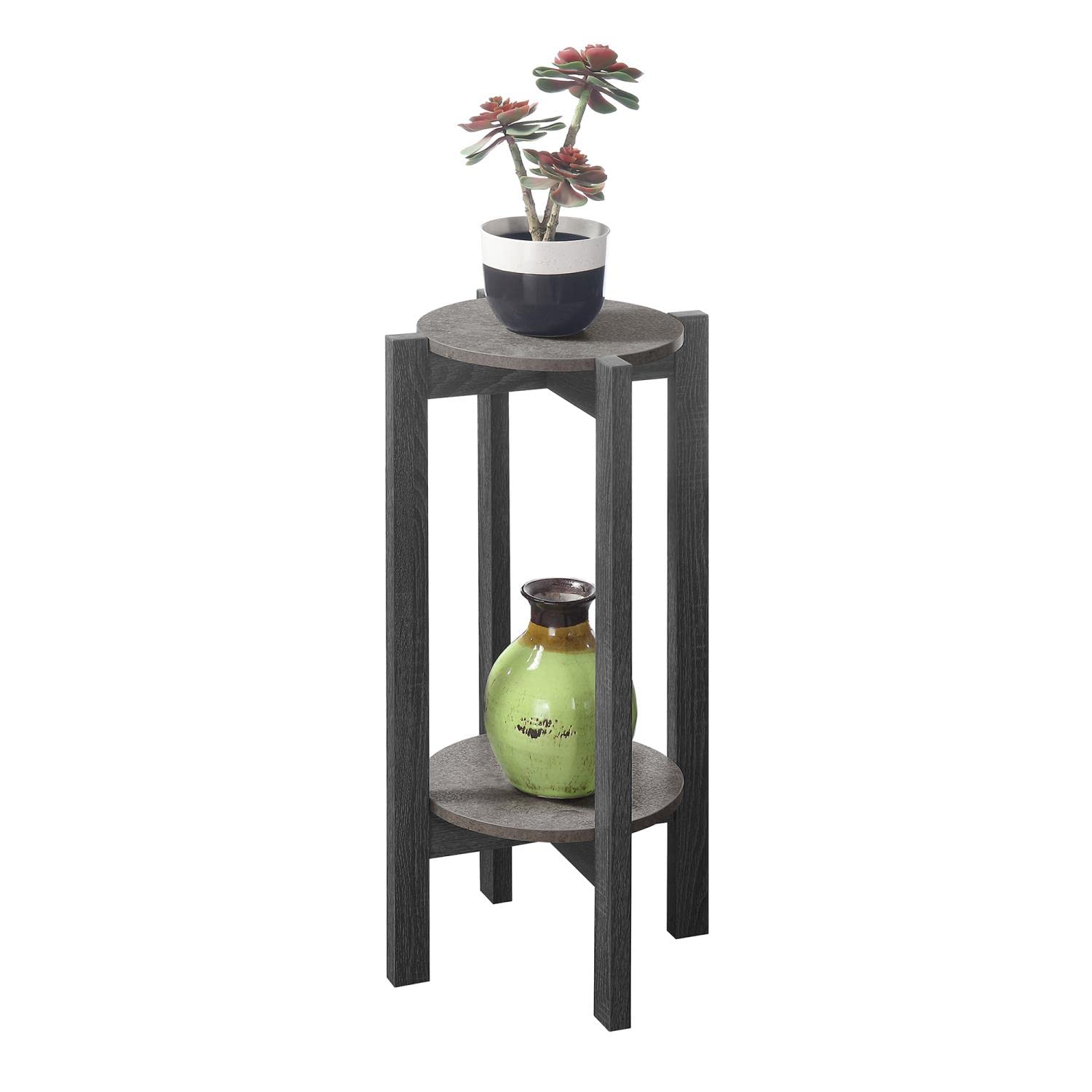 Convenience Concepts Newport Deluxe Plant Stand - Faux Cement & Weathered Gray Finish | Indoor/Outdoor Flower Pot Holder for Patio, Garden & Home Decor