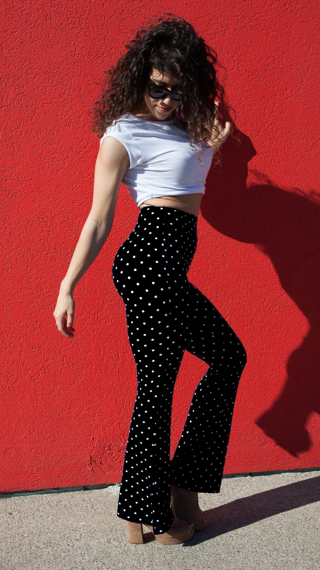 Black Dotty Flare Leggings for Women - High Waisted Yoga Pants with Stretchy Comfort - Perfect for Workout, Yoga & Casual Wear