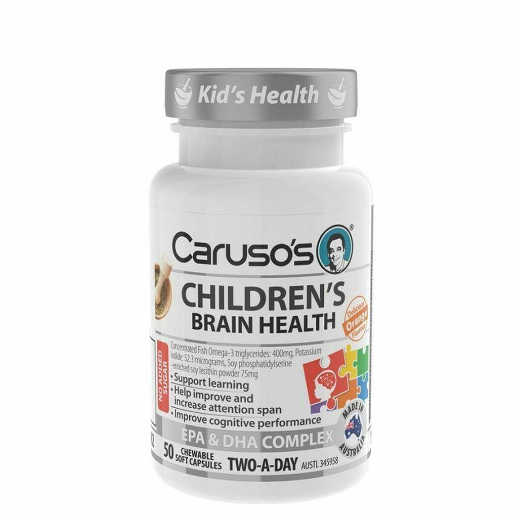 CARU Children's Brain Booster - 50 Capsules for Kids' Cognitive Development & Focus - Supports Memory & Learning - Ideal for School & Study Time