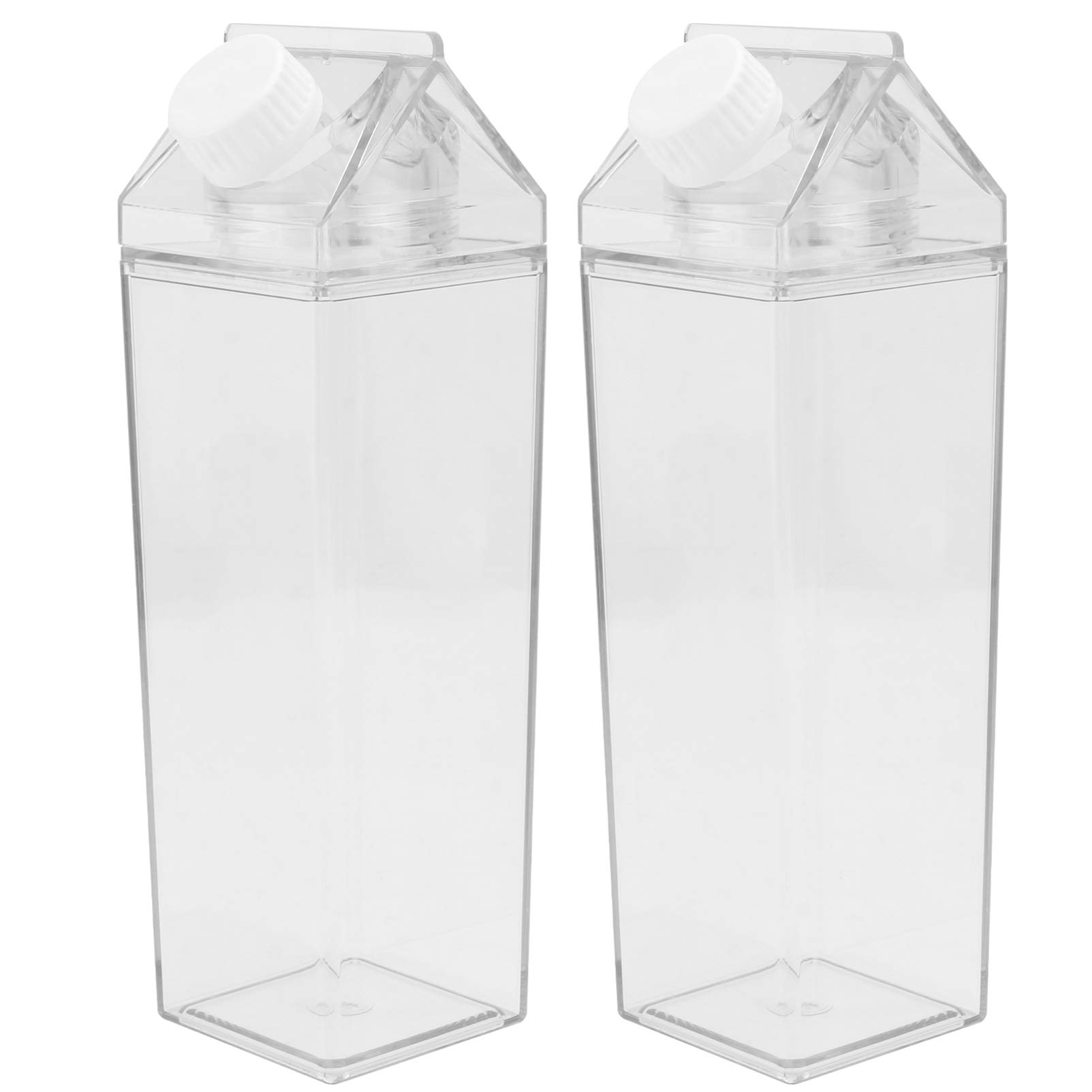 DOITOOL 2-Pack 500ML Clear Plastic Milk Carton Water Bottles - Reusable Empty Portable Drink Containers for Outdoor, Camping, Hiking & Travel - BPA Free Leakproof Design