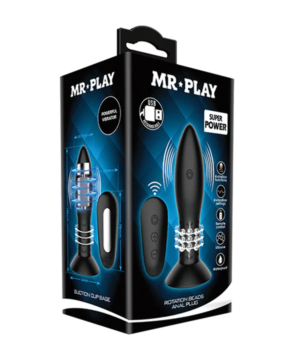 Mr. Play Rotating Bead Butt Plug - Black Silicone Anal Toy for Men & Women - Sensual Pleasure & Prostate Massage - Perfect for Couples Play & Solo Exploration