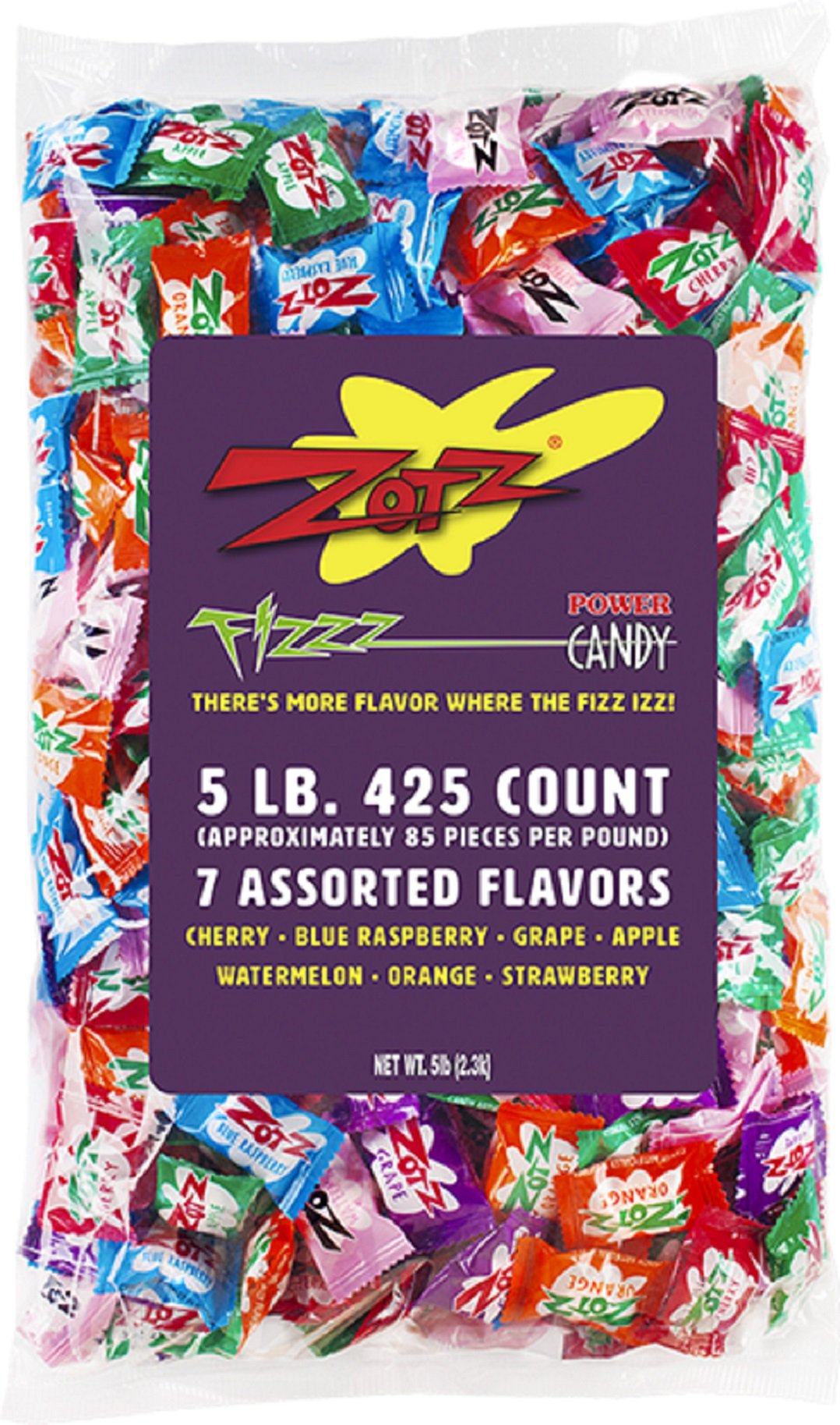 Zotz Fizzy Candy Assorted 7 Flavors - 5lb Bulk Bag for Parties, Halloween Treats & Fun Snacks
