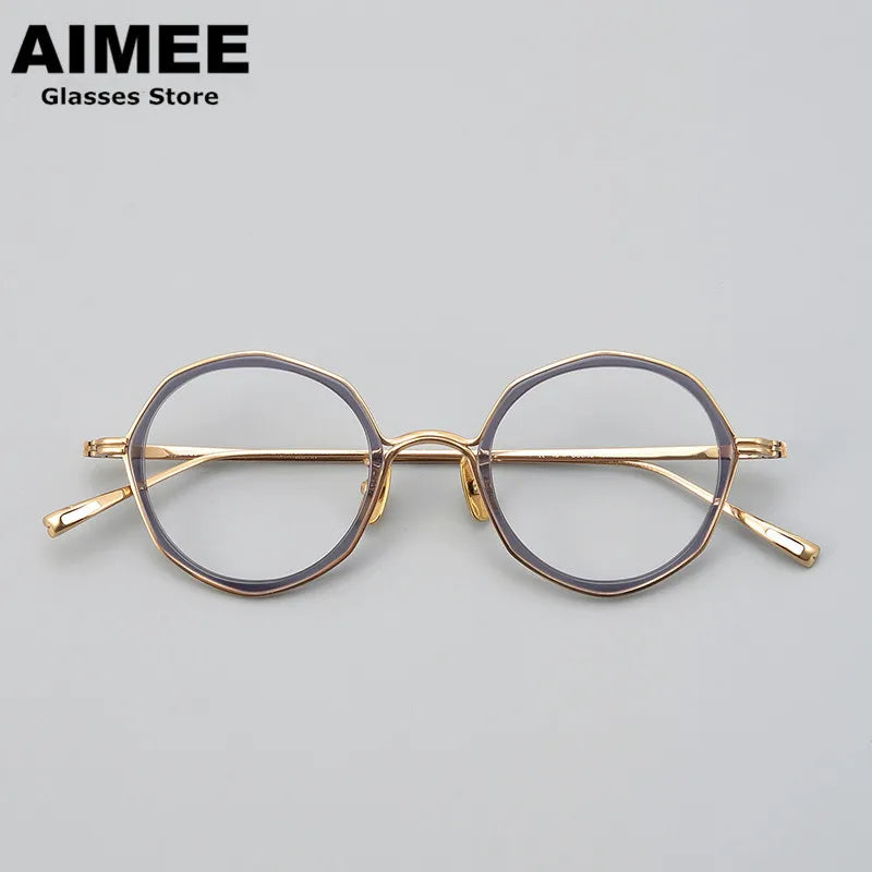 Stylish Aimee Unisex Full Rim Polygon Round Titanium Acetate Eyeglasses Frame 8135 - Perfect for Work, Reading & Fashion Accessories
