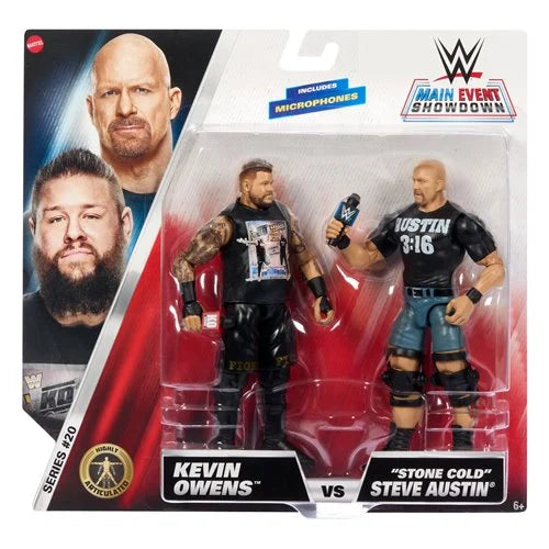 Kevin Owens vs Stone Cold Steve Austin WWE Main Event Series Showdown 2-Pack Action Figures - Collectible Wrestling Toys for Fans & Display