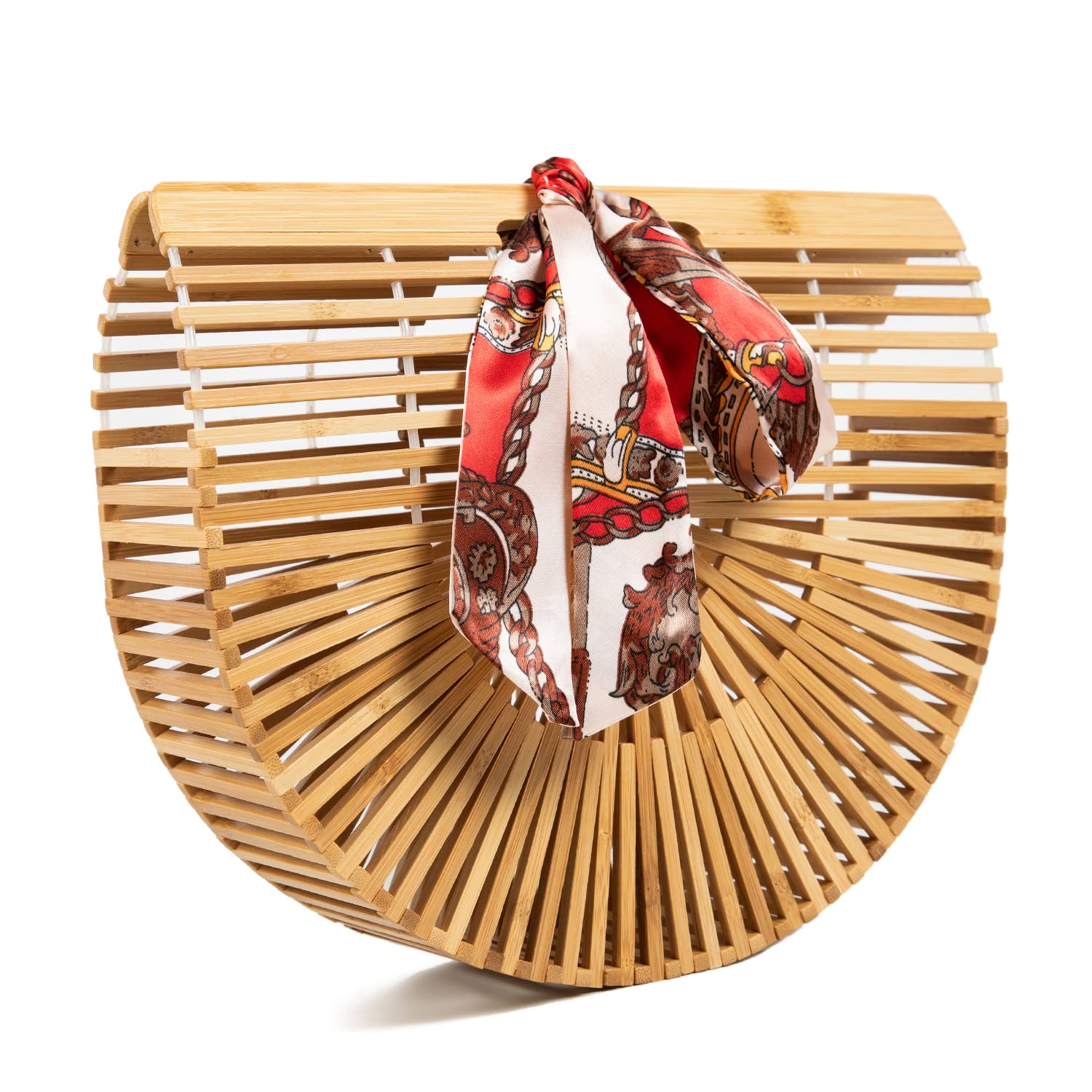 FARVALUE Women's Large Bamboo Tote Bag - Handmade Wooden Beach Bag with Silk Scarf for Summer | Perfect for Vacation, Shopping & Outdoor Activities