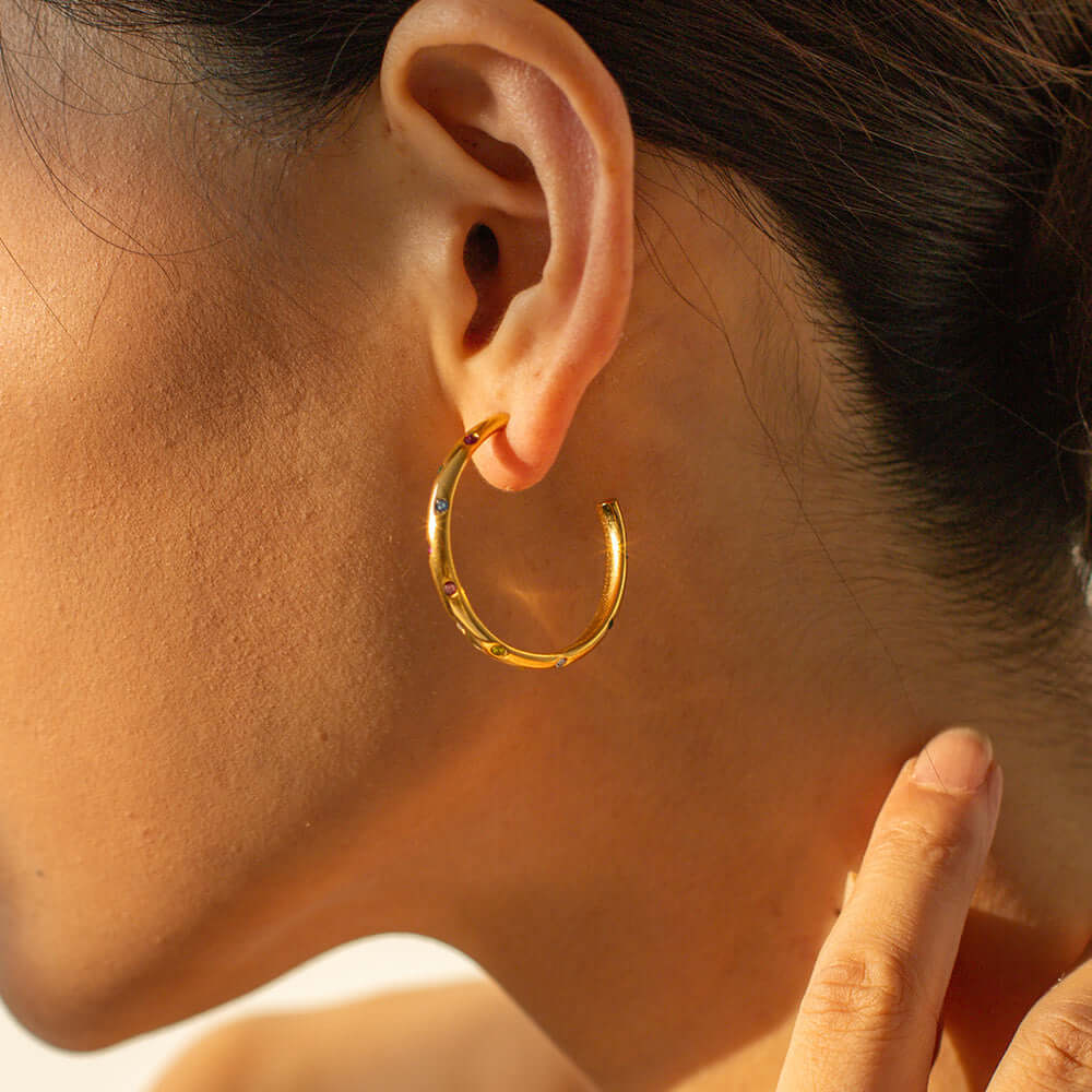 18K Gold Plated Minimalist Diamond C Hoop Earrings for Women - Elegant Dainty Jewelry Gift for Her | Perfect for Everyday Wear, Date Night & Special Occasions | JDE904