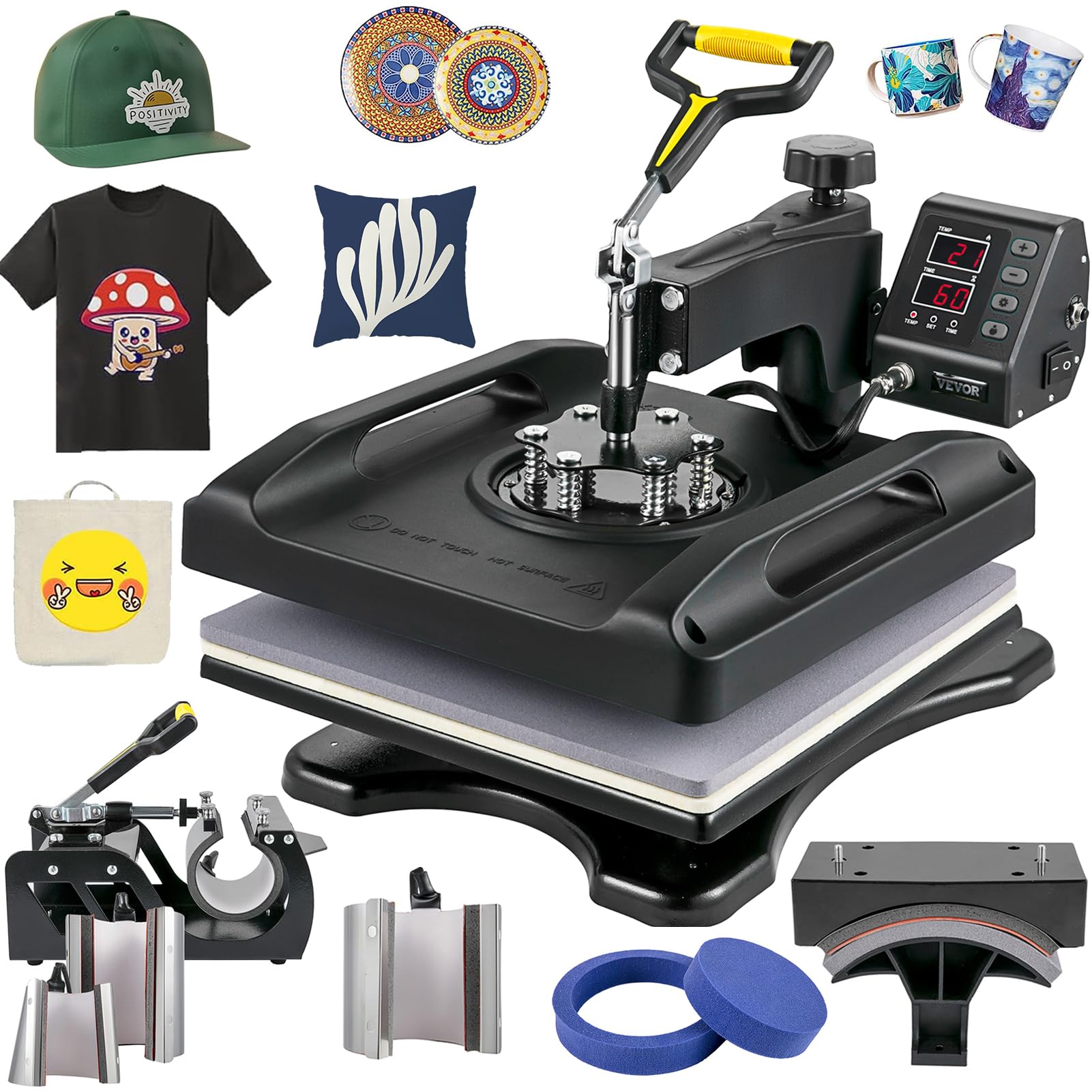 VEVOR 15x15 Inch 8-in-1 Digital Heat Press Machine with 360° Swing Away Design - Professional T-Shirt, Hat, Mug & Plate Sublimation Press for DIY Heat Transfer Projects | Perfect for Custom Apparel, Promotional Items & Small Business Printing