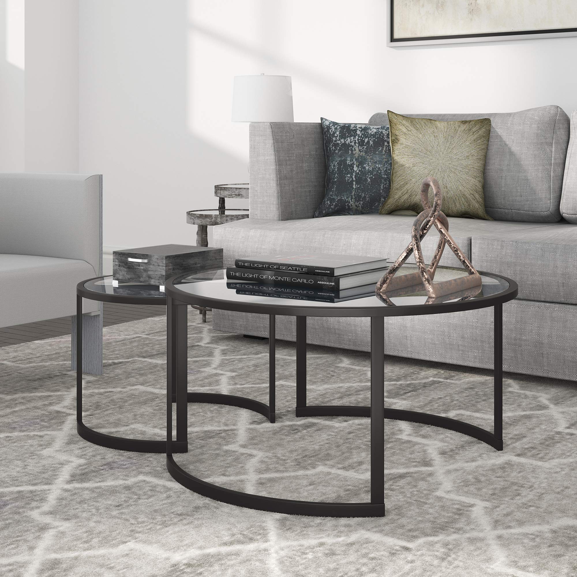 Round Nested Coffee Table Set in Blackened Bronze - Modern Living Room Furniture for Small Spaces, Home Decor & Coffee Table Styling Ideas