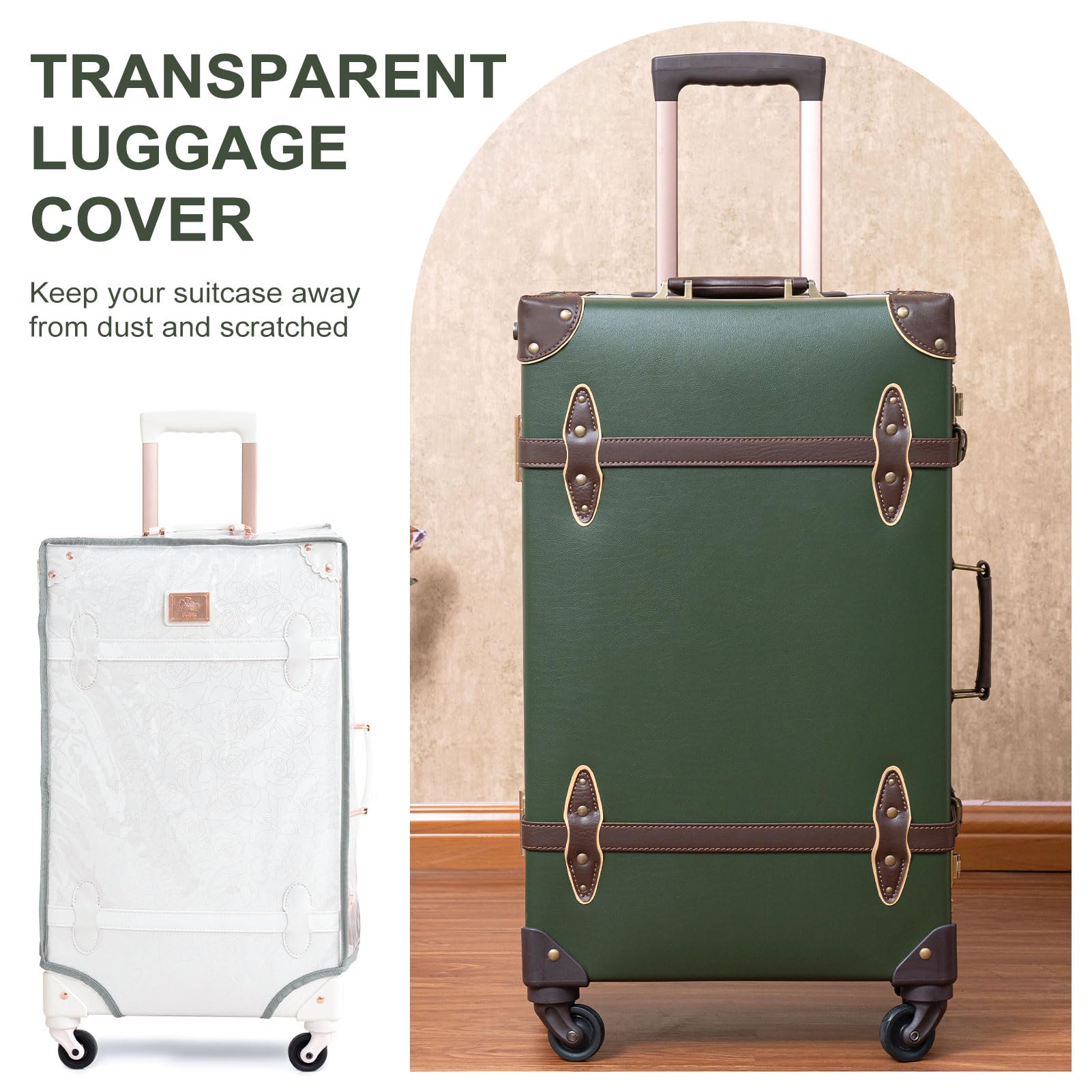 Vintage Suitcase Set for Women - 2 Piece Retro Luggage with Zipperless TSA Approved Design, Army Green (20