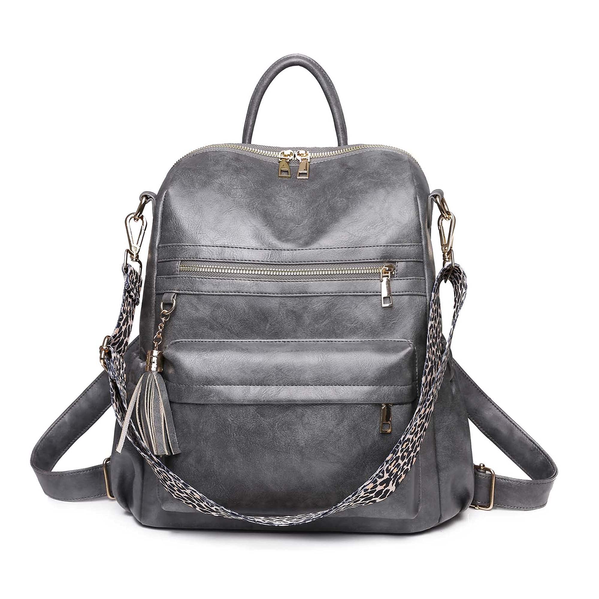 Blireana Women's Convertible Backpack Purse - PU Leather Shoulder Bag with Tassel, Multipurpose Satchel Handbag for School, Travel & Work (Light Gold Hardware, Gray) | Stylish & Functional Everyday Carry