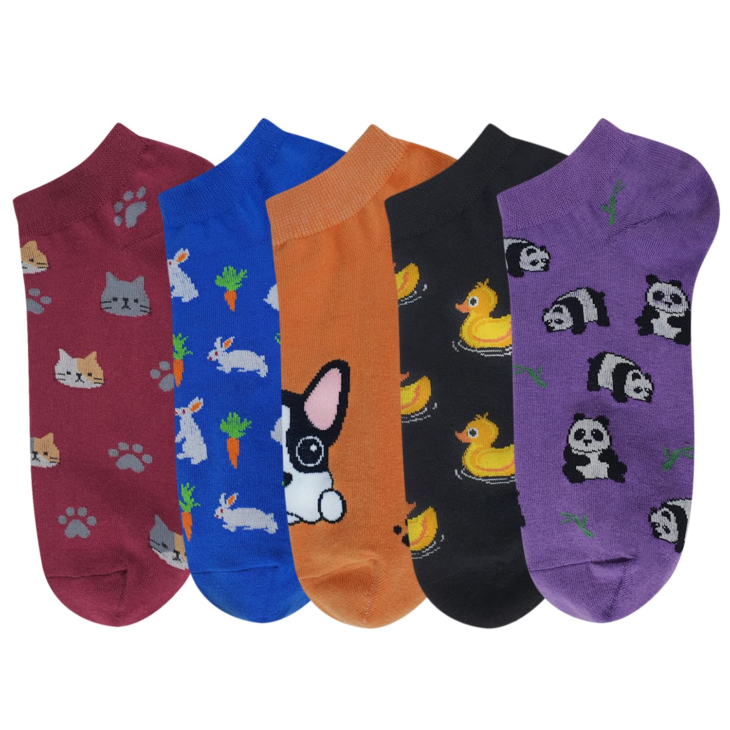 KONY Women's 5 Pairs Lightweight Cotton Low Cut Ankle Socks - Fun Novelty Socks for Teen Girls (Size 6-10) - Perfect for School, Sports & Casual Wear