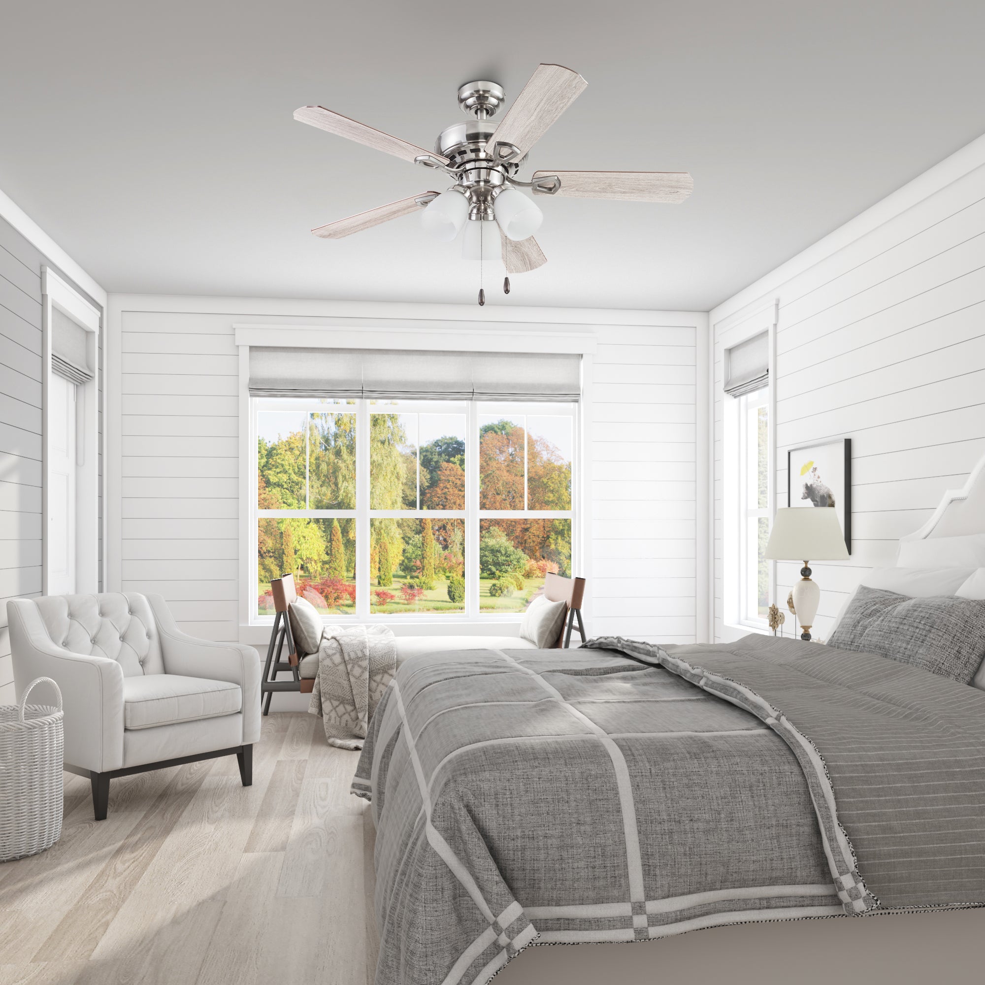 44 Inch Miller Park Brushed Nickel Ceiling Fan with Pull Chain - Perfect for Living Room, Bedroom, and Outdoor Patio Cooling