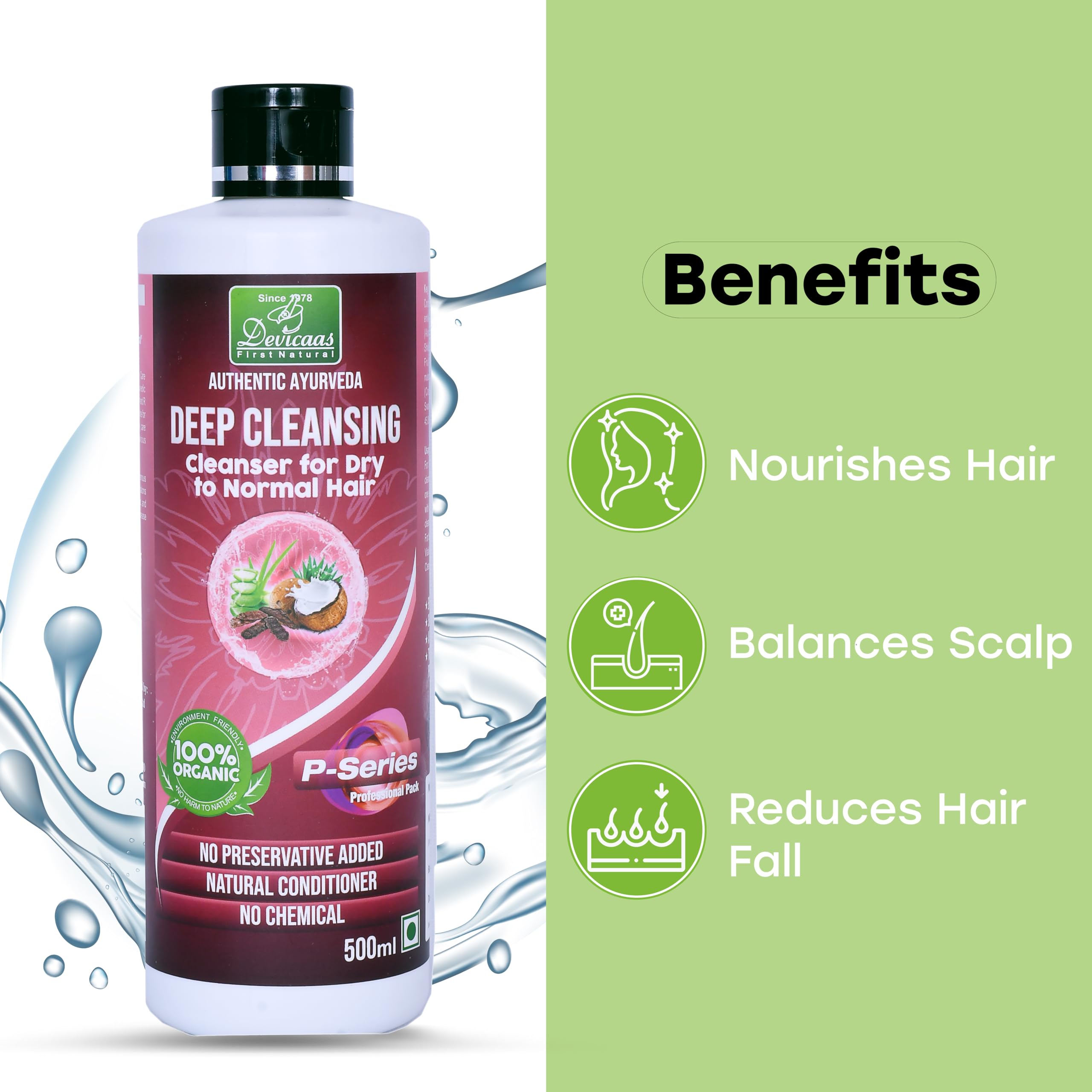 Devicaas Deep Hair Cleanser 500ml for Dry to Normal Hair - Coconut Oil, Shikakai, Aloe Vera & Areetha Extracts | Gentle Cleansing & Nourishment for Healthy Hair | Perfect for Daily Use & Scalp Care