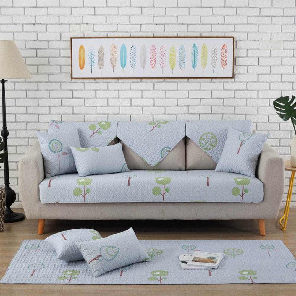 Quilted Sofa Cover Protector - All Season Fresh Cotton Slipcover for Sectional Sofa, Anti-Slip Throw Cover Pad 43x71 Inch (110x180cm) - Perfect for Living Room Furniture Protection & Home Decor