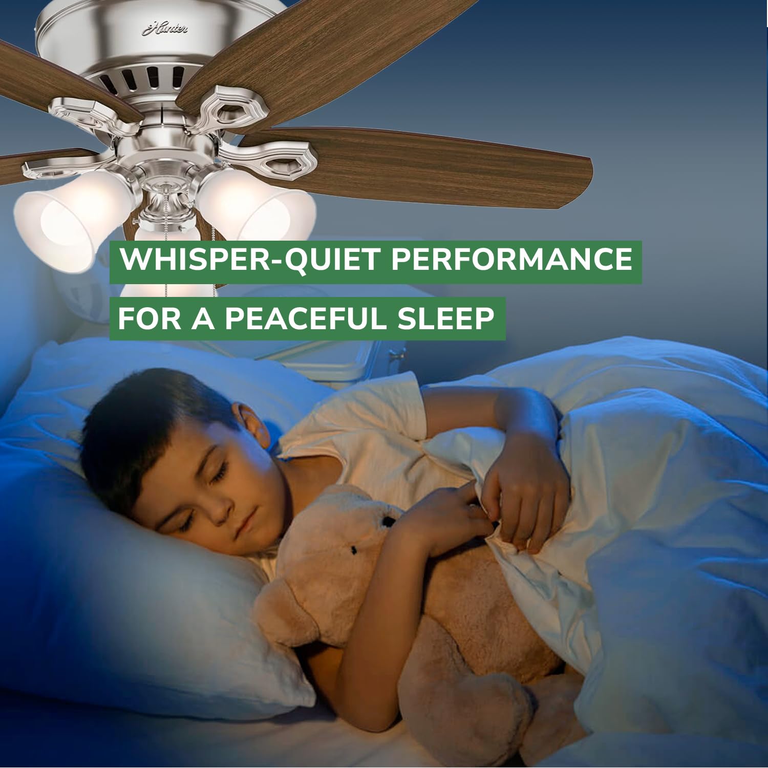 Hunter Fan Company 51092 42 Inch Brushed Nickel Low Profile Ceiling Fan with LED Light Kit and Pull Chain - Perfect for Bedrooms, Living Rooms, and Indoor Spaces